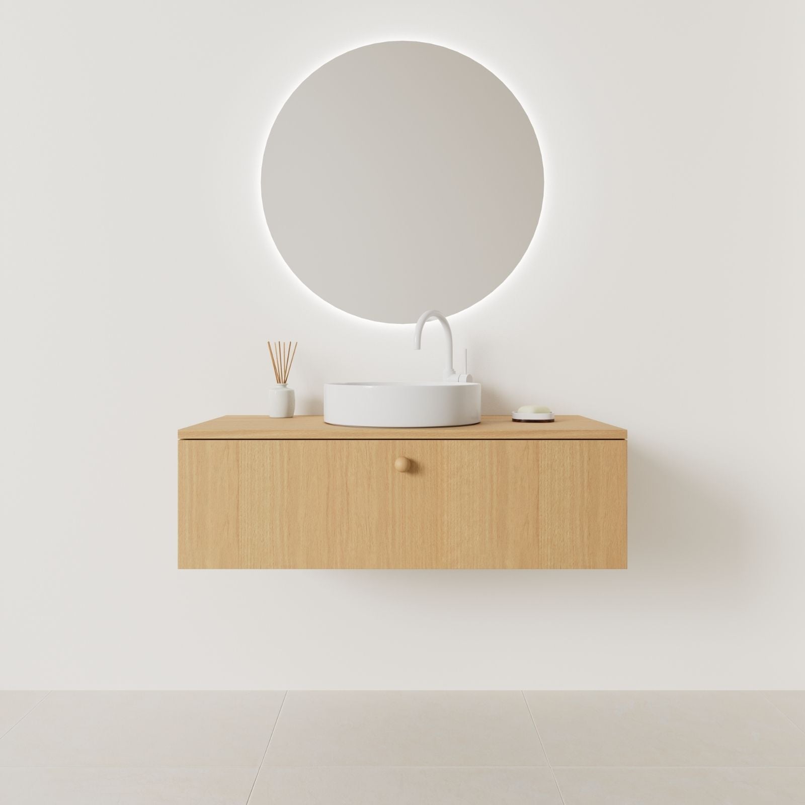 meuble salle de bain mino 100 cm chêne façade lisse vue face