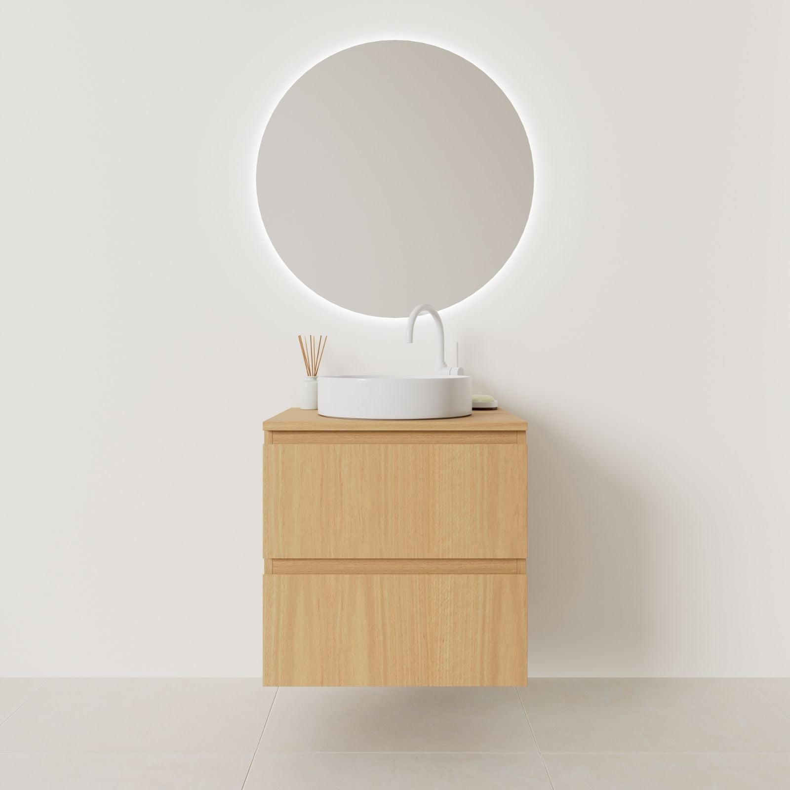 meuble salle de bain marco 60 cm chêne façade prise de main vue face