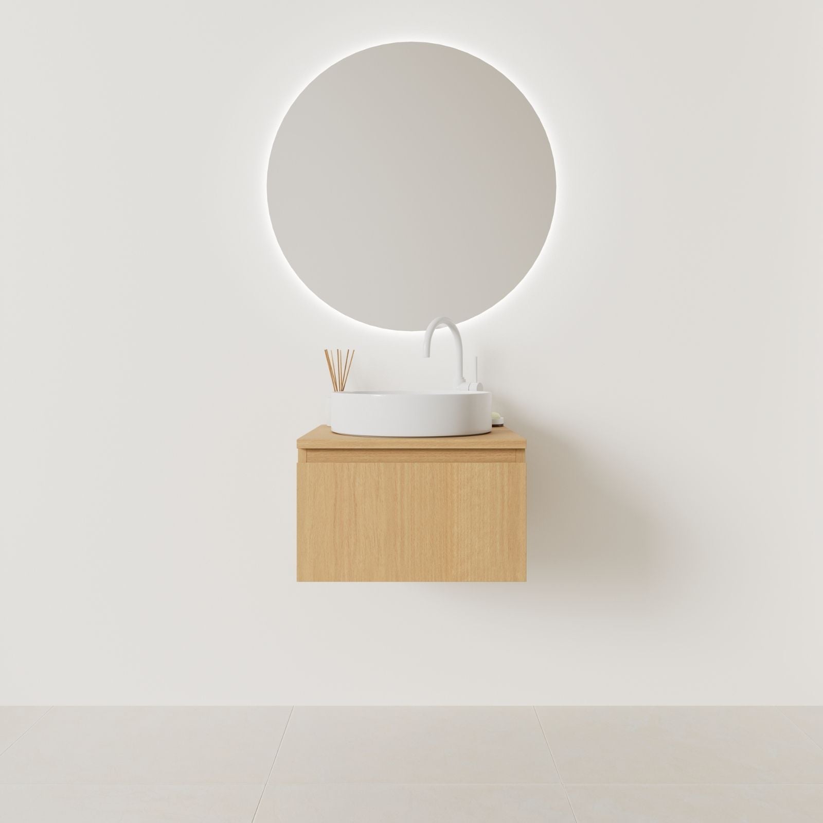 meuble salle de bain mino 50 cm chêne façade prise de main vue face