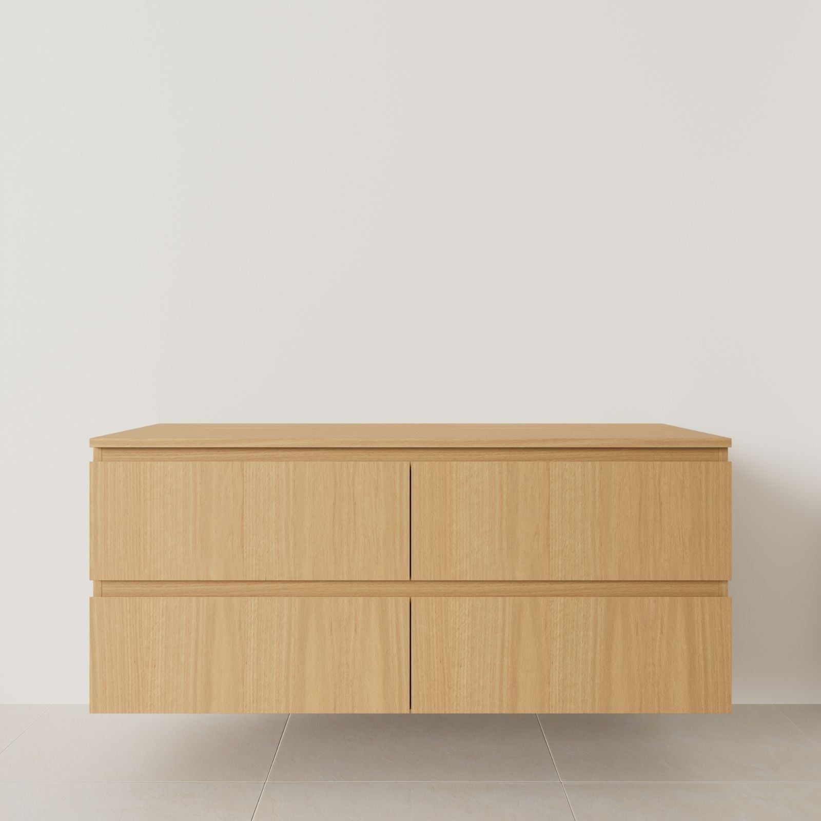 meuble salle de bain marco 140 cm double vasque suspendu chêne poignées intégrées vue face.