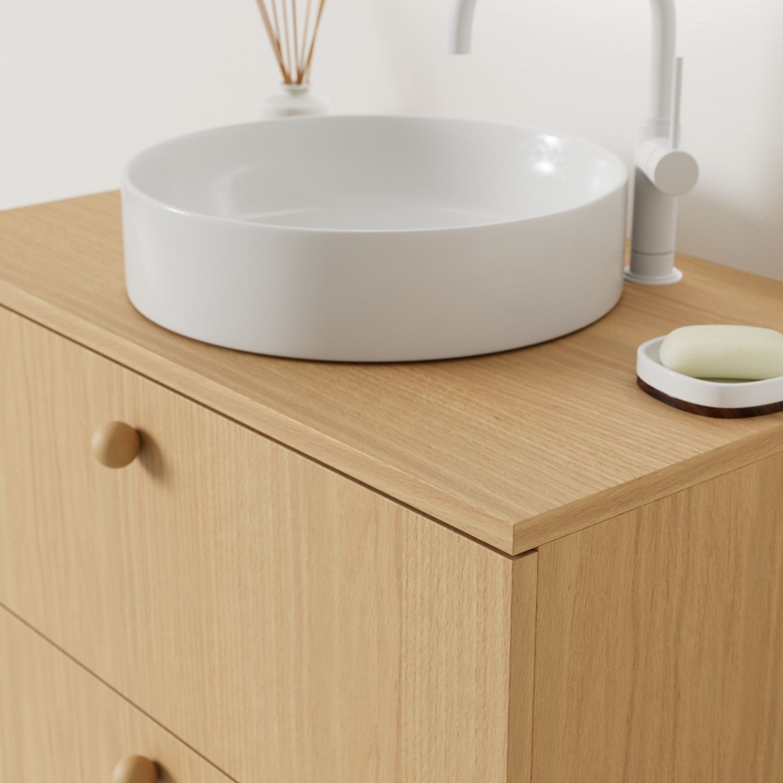 meuble salle de bain marco chêne 80 cm avec vasque posé vue angle
