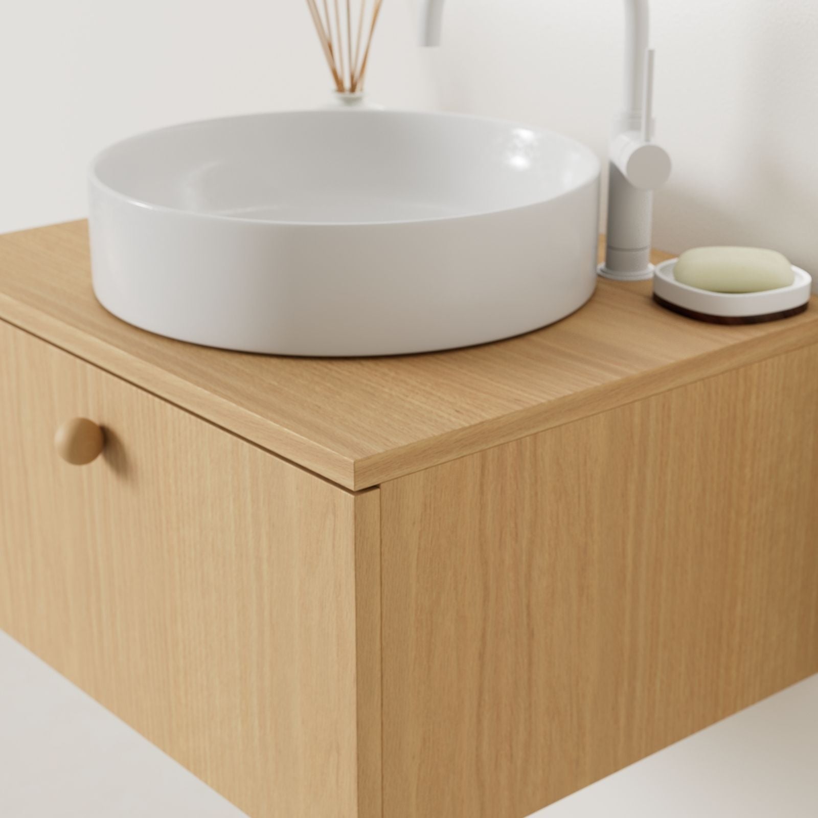 meuble salle de bain mino 60 cm chêne avec vasque posé vue angle