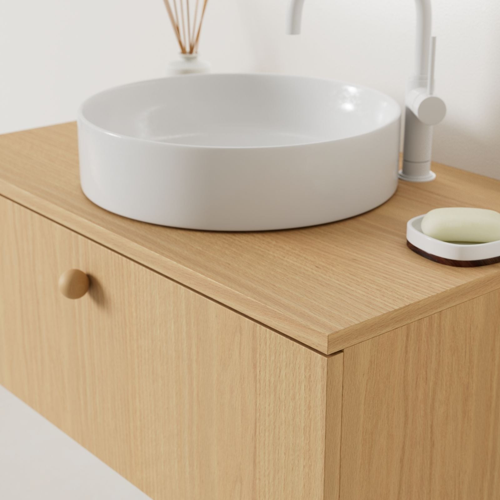 meuble salle de bain mino 80 cm chêne avec vasque posé vue angle