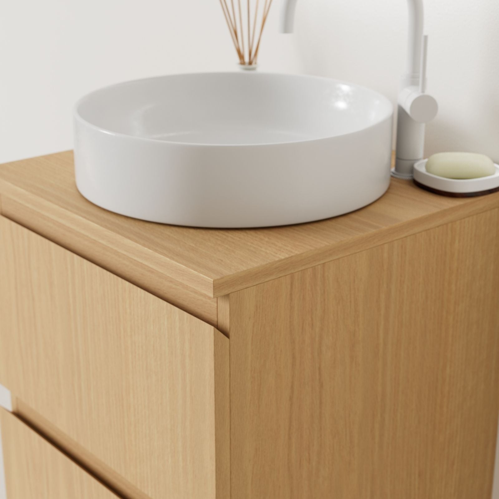 meuble salle de bain marco chêne 50 cm façade prise de main vue angle