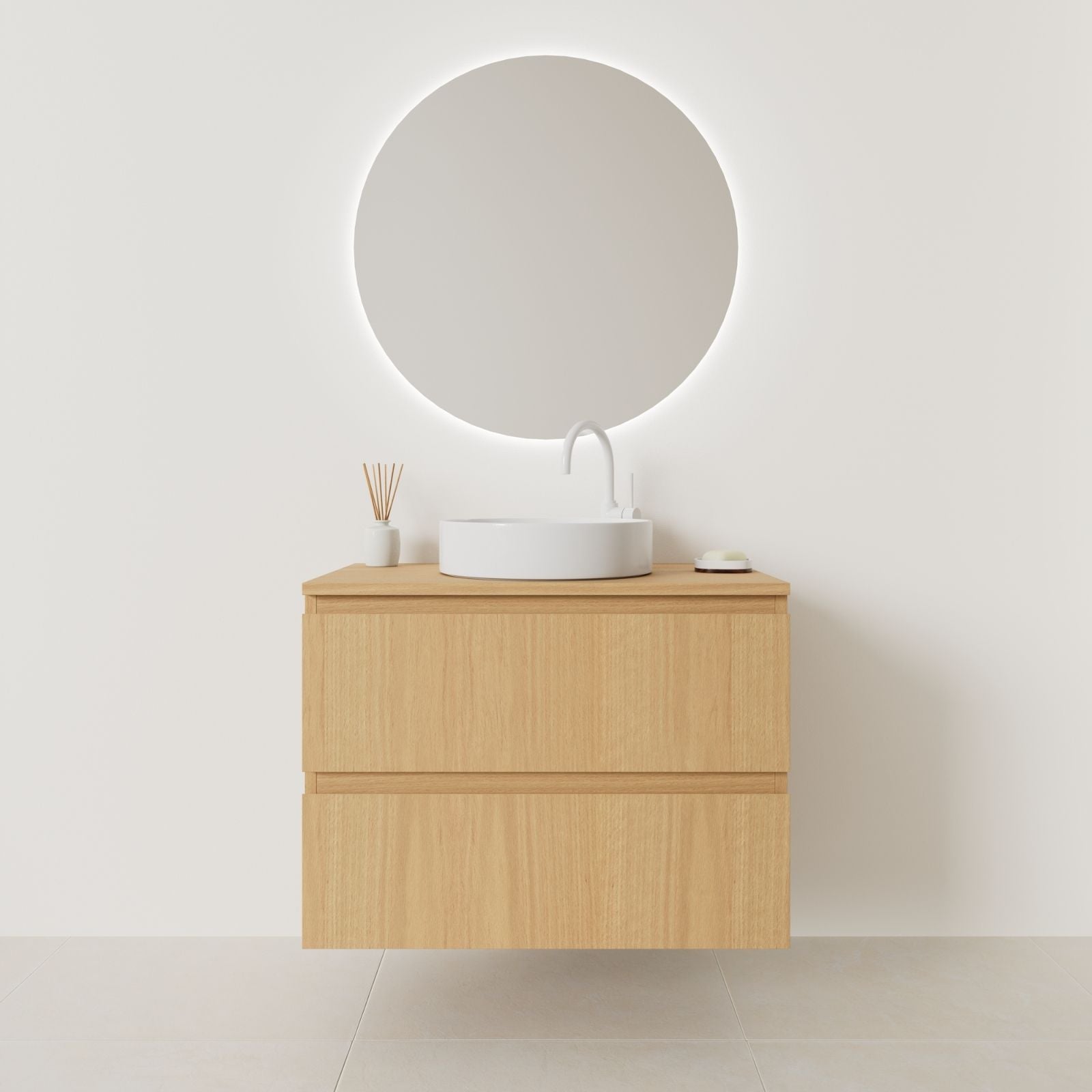 meuble salle de bain marco 80 cm chêne façade prise de main vue face