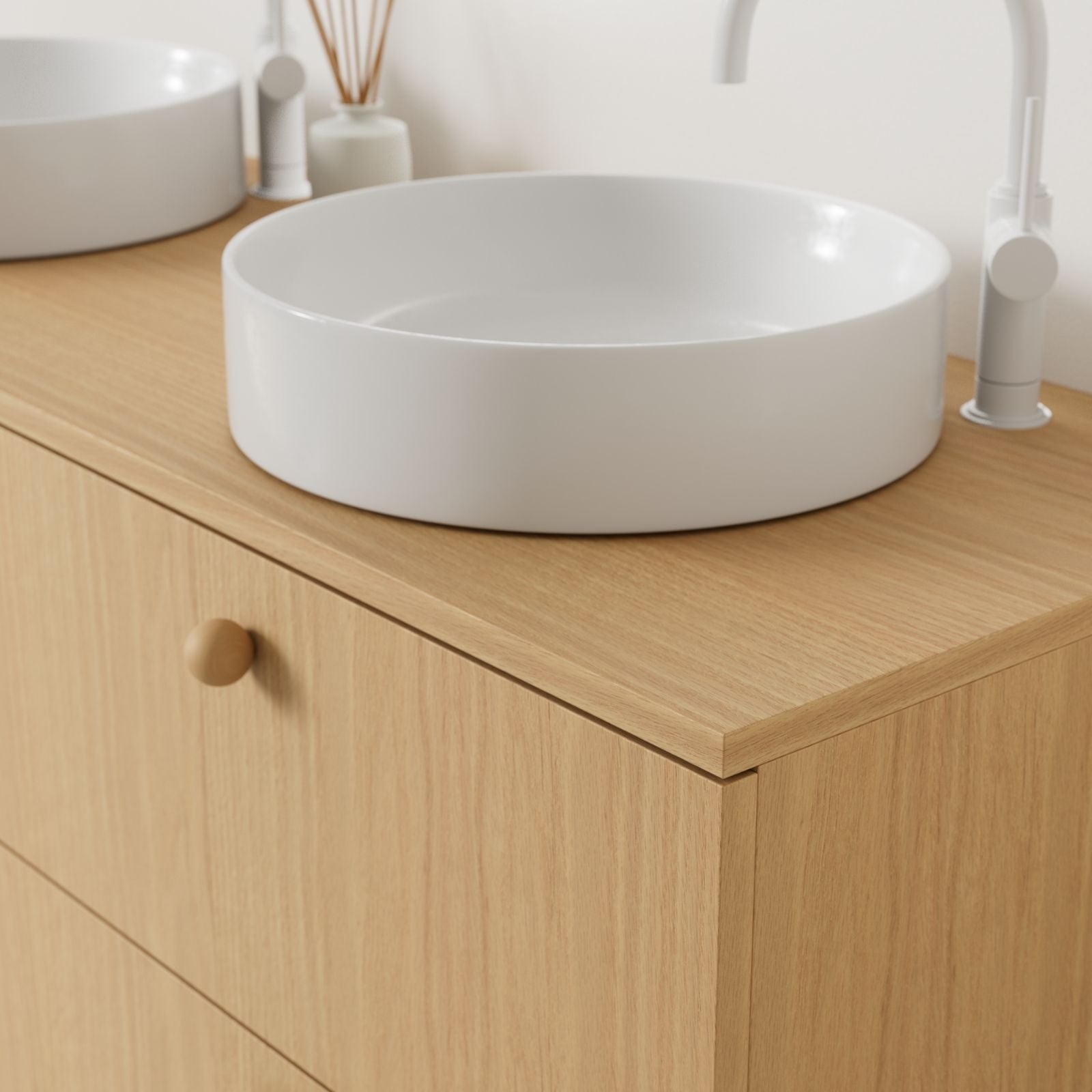 meuble salle de bain marco 140 cm chêne double vasque à poser vue angle
