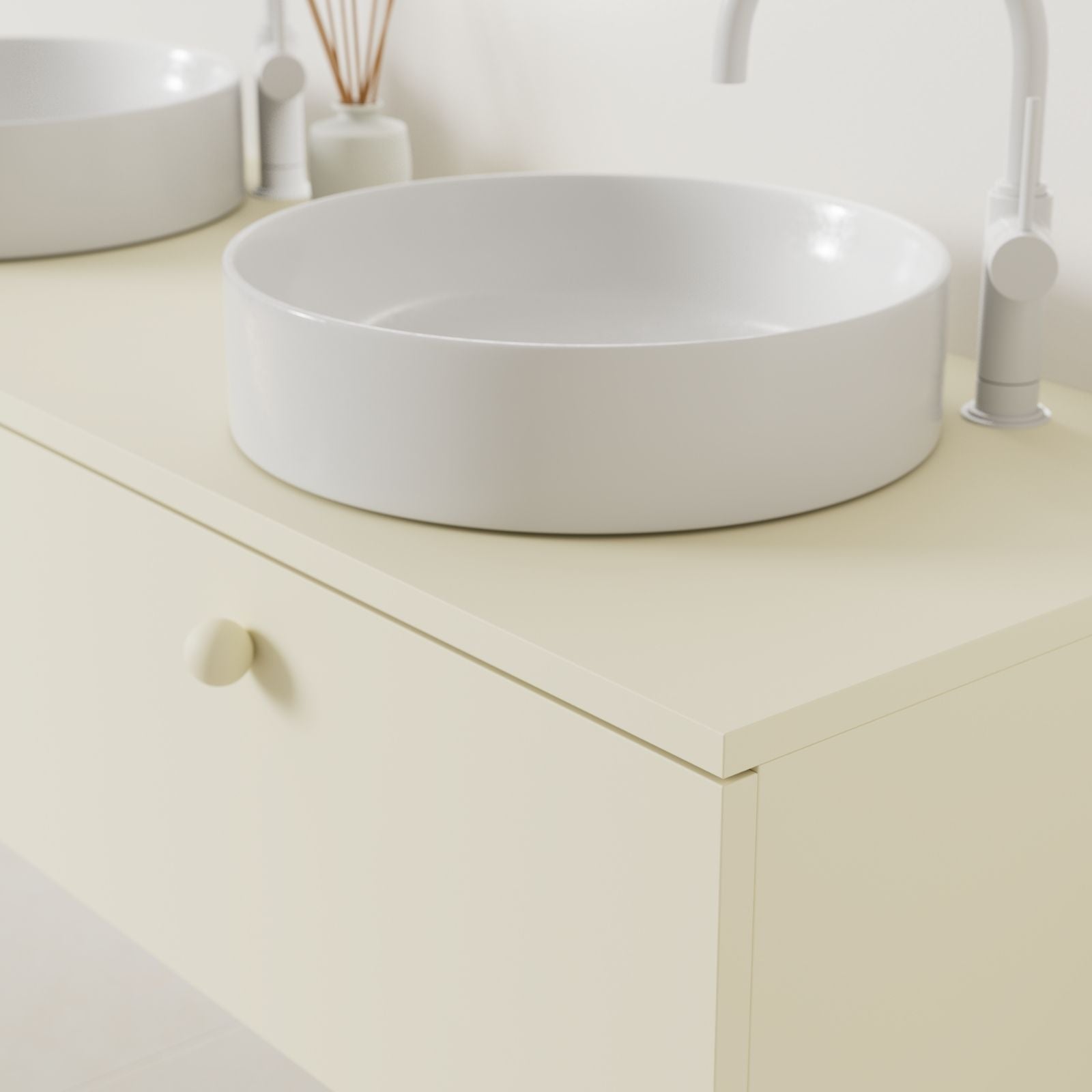 meuble salle de bain mino 140 cm coquille double vasque à poser vue angle