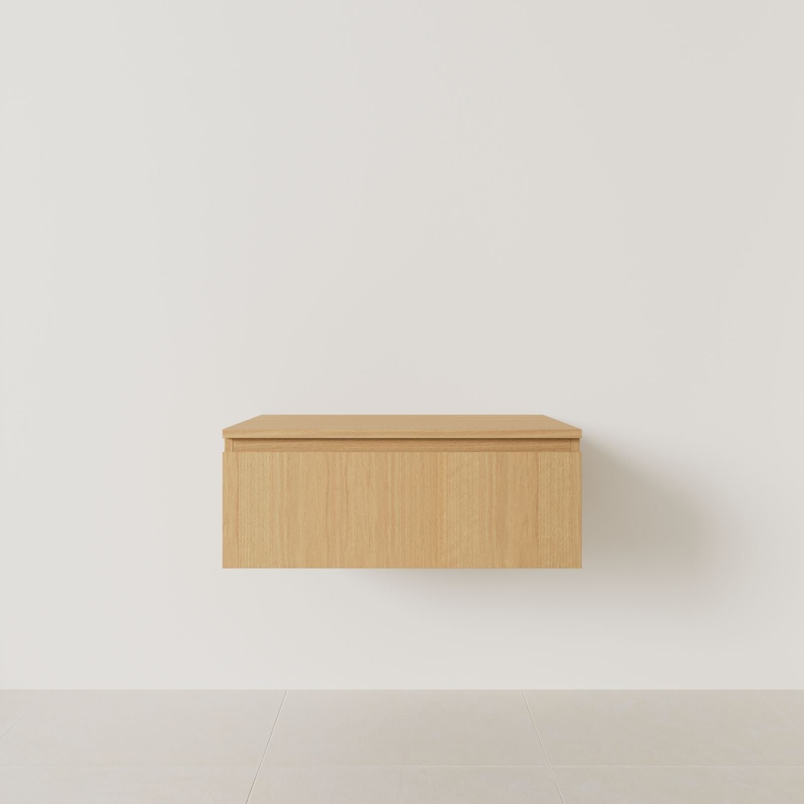 meuble salle de bain mino 80 cm chêne meuble seul suspendu poignées intégrées vue face.