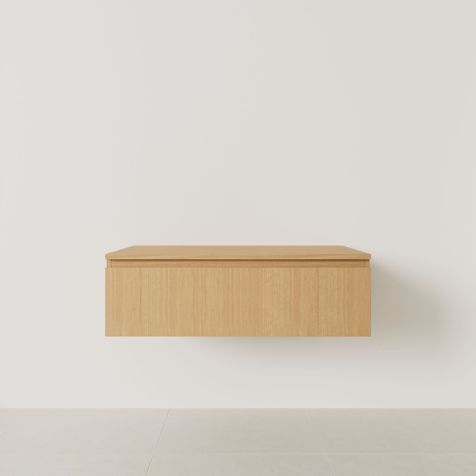 meuble salle de bain mino 100 cm chêne meuble seul suspendu poignées intégrées vue face.