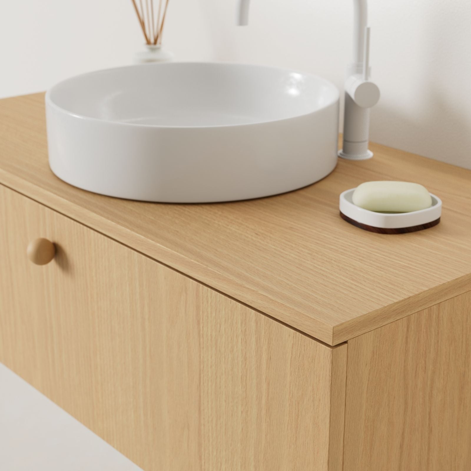 meuble salle de bain mino 100 cm chêne avec vasque posé vue angle