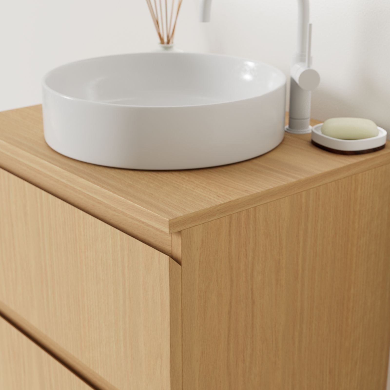 meuble salle de bain marco chêne 60 cm façade prise de main vue angle