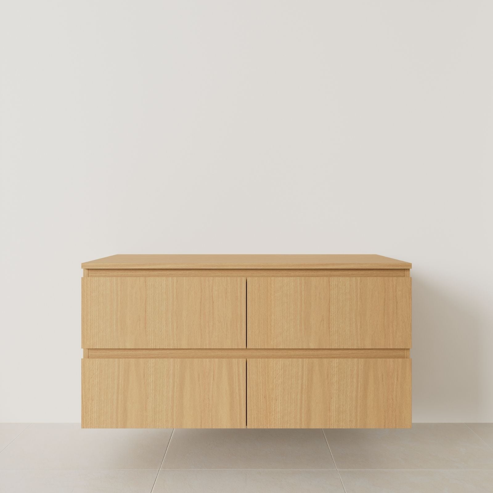 meuble salle de bain marco 120 cm double vasque suspendu chêne poignées intégrées vue face.