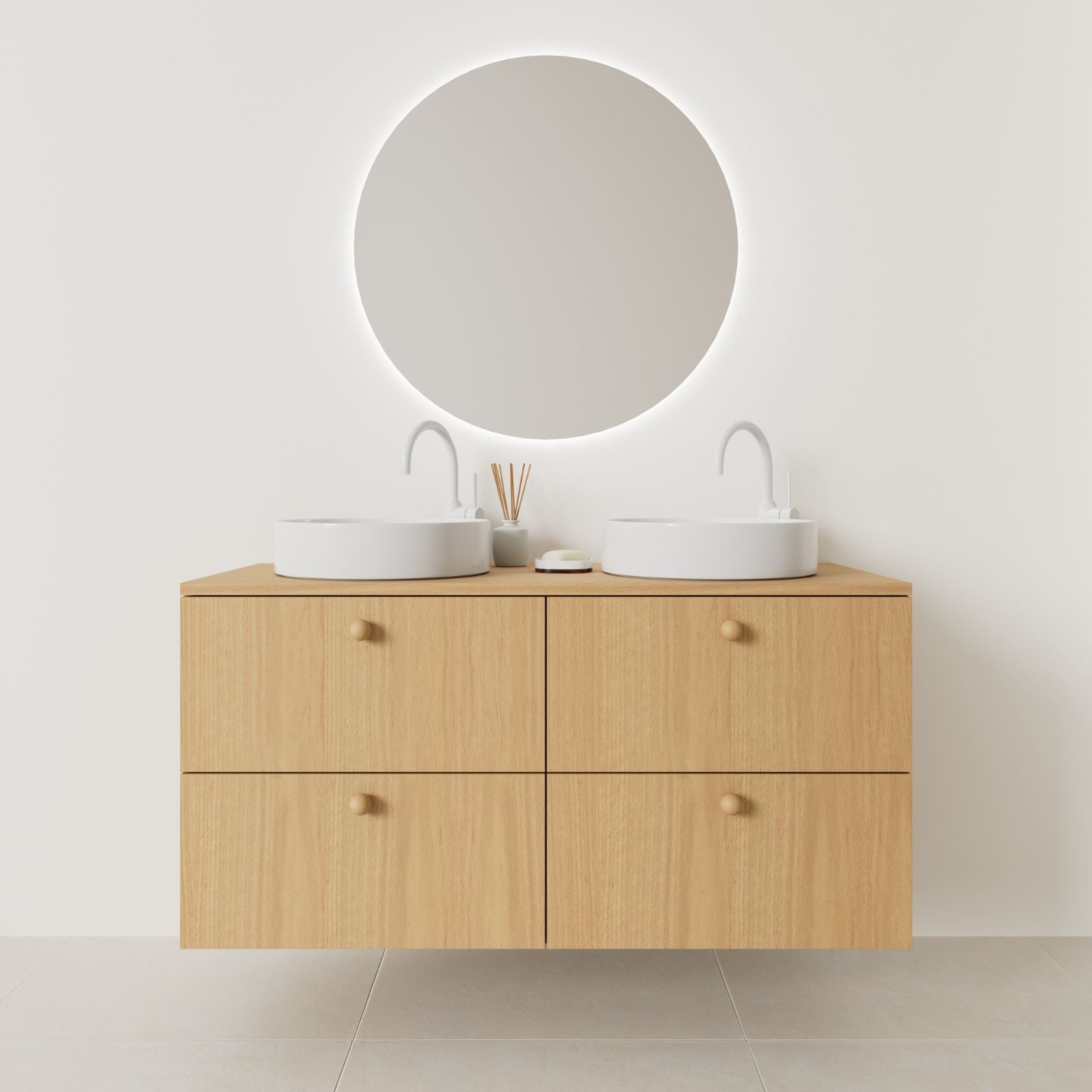 meuble salle de bain marco 120 cm double vasque suspendu chêne façade lisse vue face