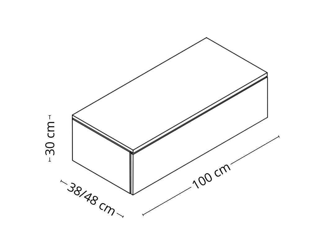 Dimensions sur vue en axonométrie avec dimensions meuble Mino 100