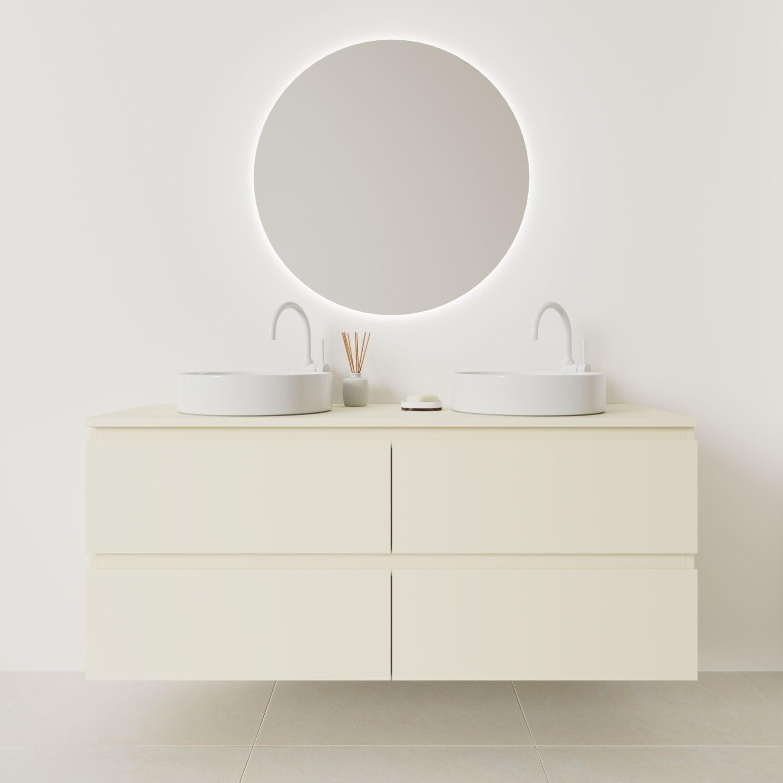 meuble salle de bain marco 140 cm double vasque suspendu coquille prise de main vue face