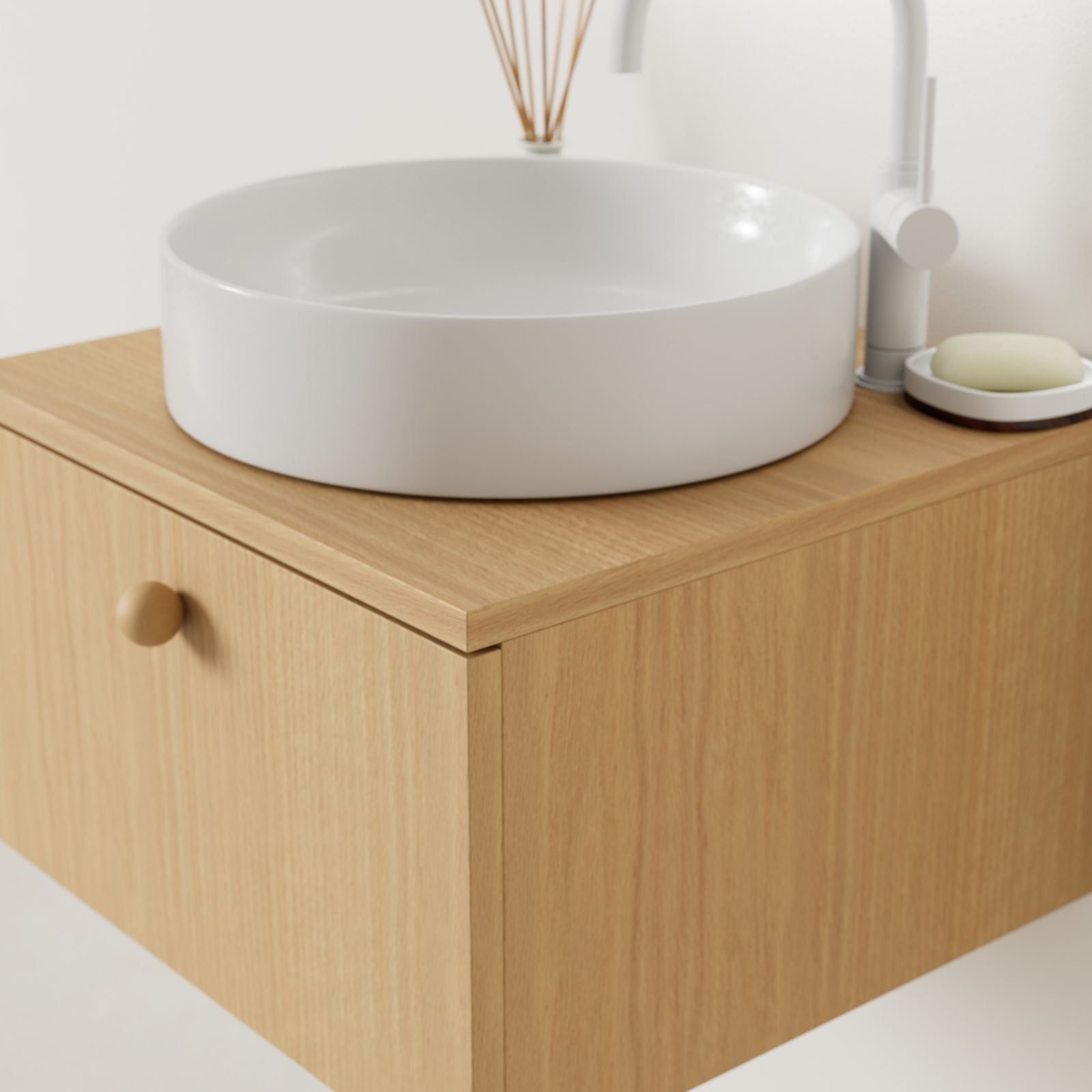 meuble salle de bain mino 50 cm chêne avec vasque posé vue angle