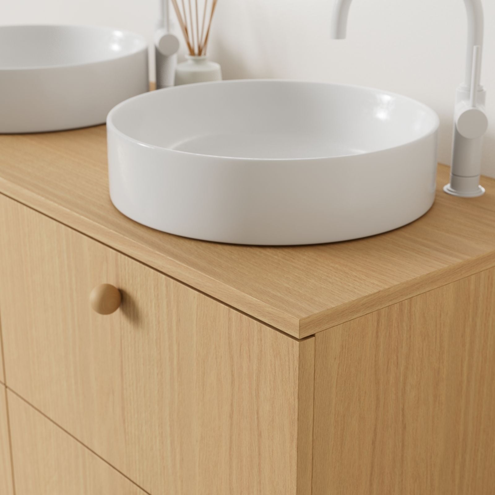 meuble salle de bain marco 120 cm chêne double vasque à poser vue angle