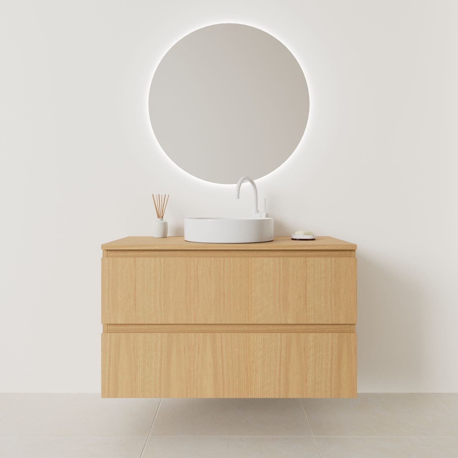 meuble salle de bain marco 100 cm chêne façade prise de main vue face
