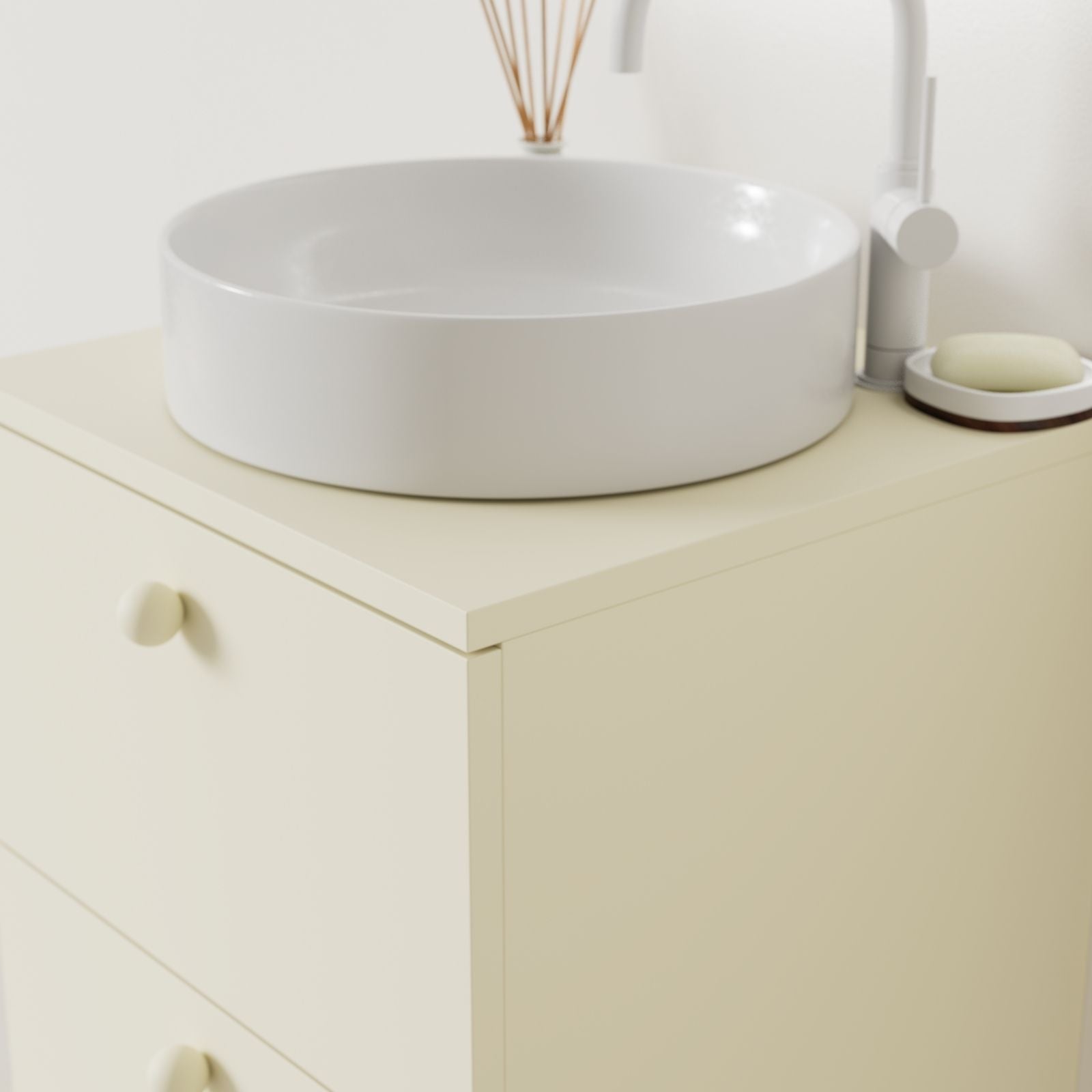 meuble salle de bain marco coquille 50 cm avec vasque posé vue angle