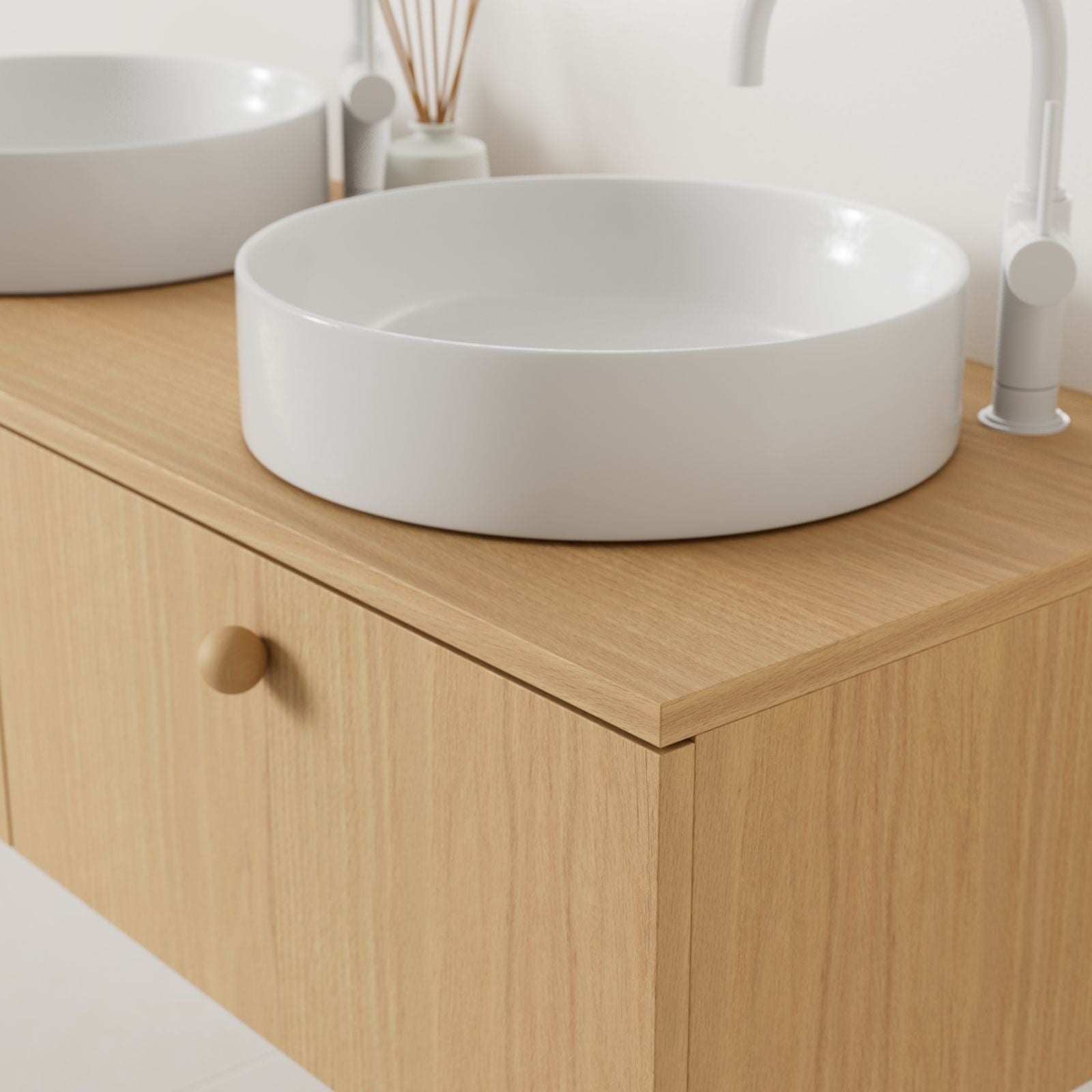 meuble salle de bain mino 120 cm chêne double vasque à poser vue angle