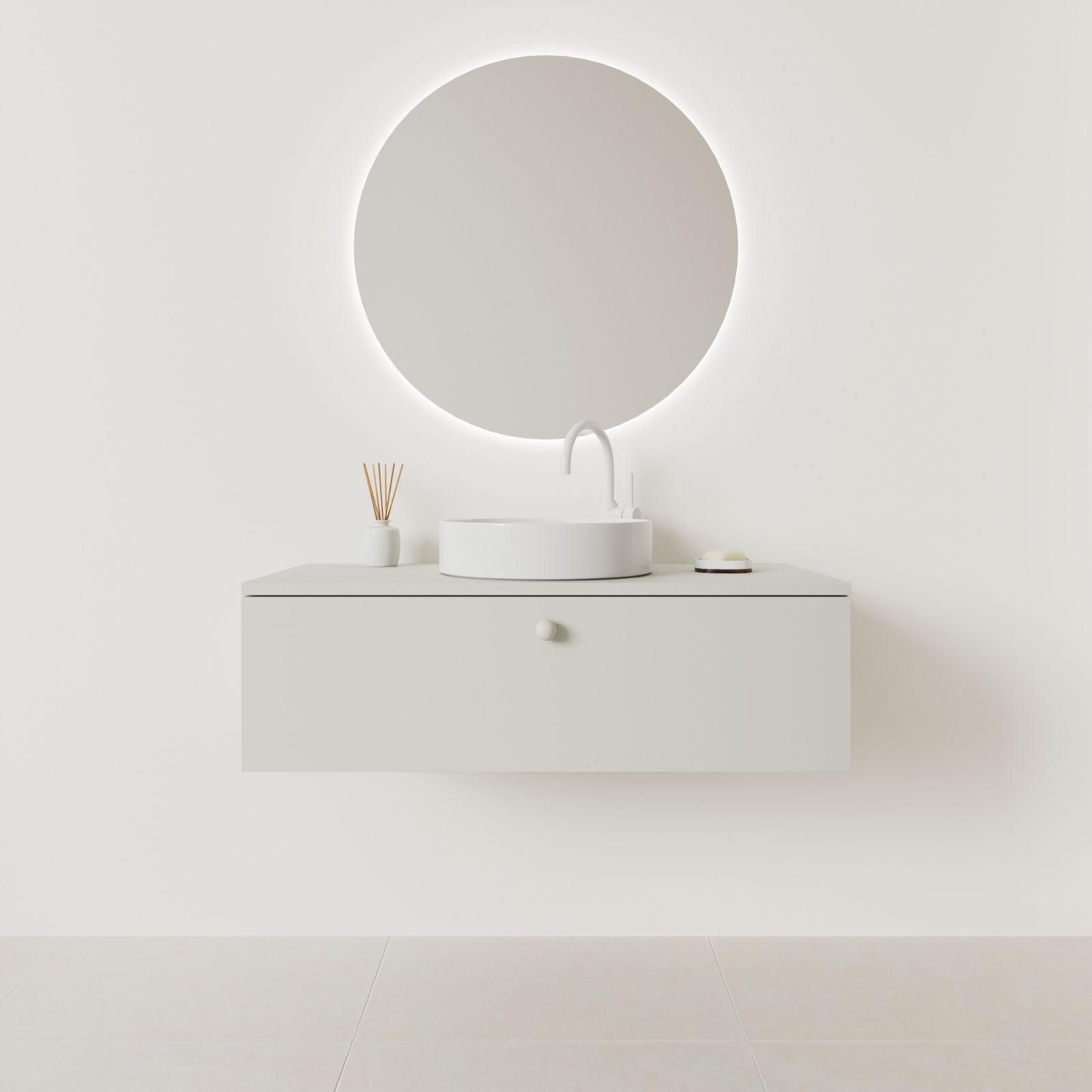 meuble salle de bain mino 100 cm craie façade lisse vue face