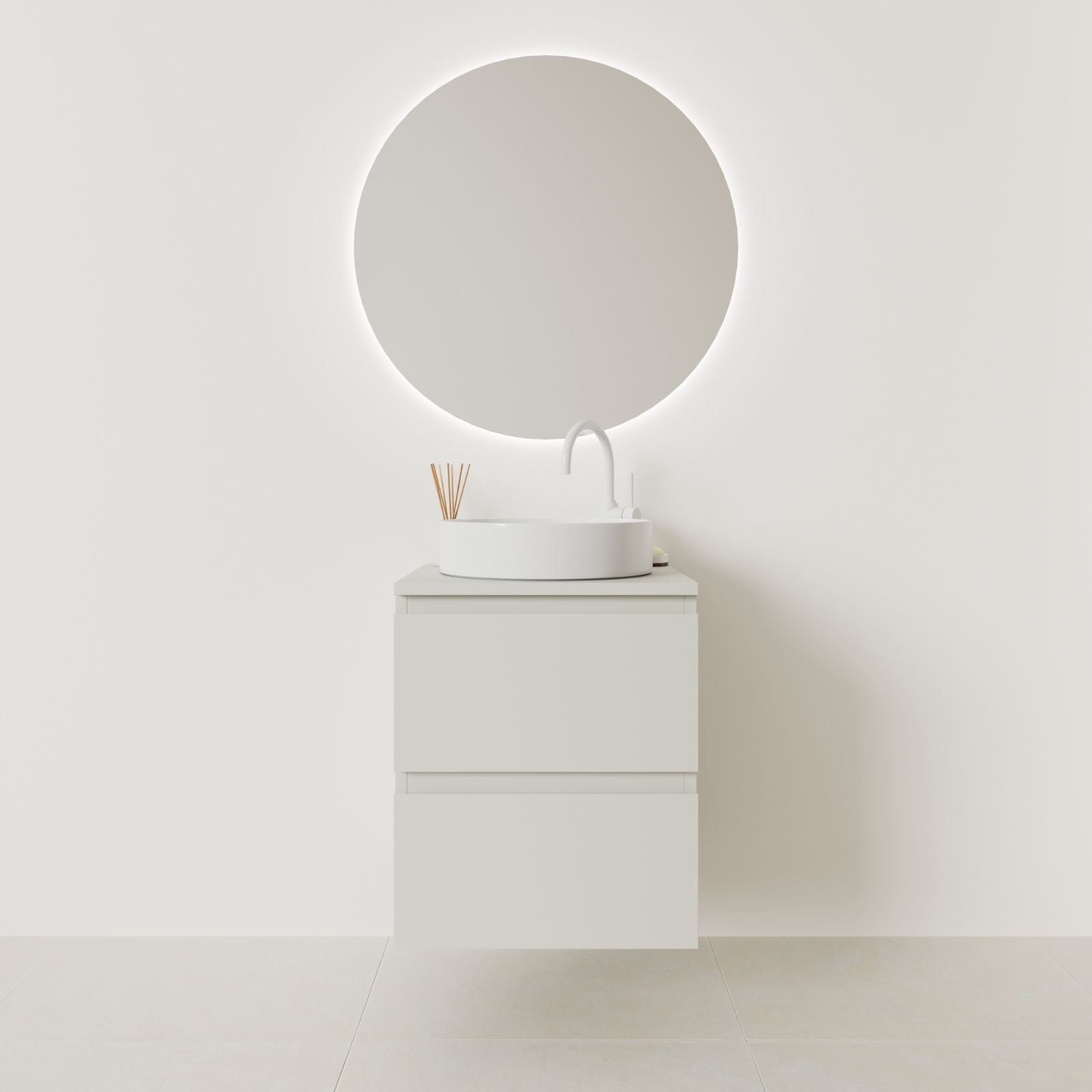 meuble salle de bain marco 50 cm craie façade prise de main vue face