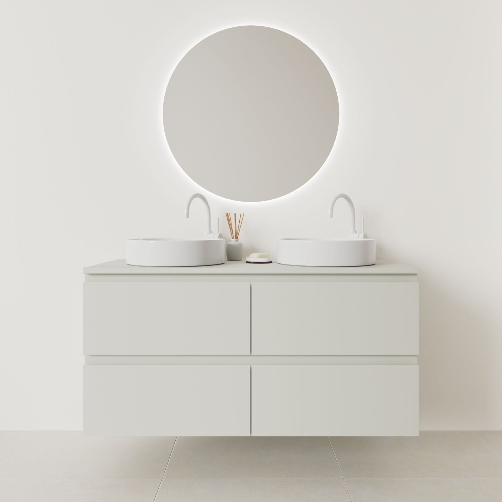meuble salle de bain marco 120 cm double vasque suspendu craie prise de main vue face