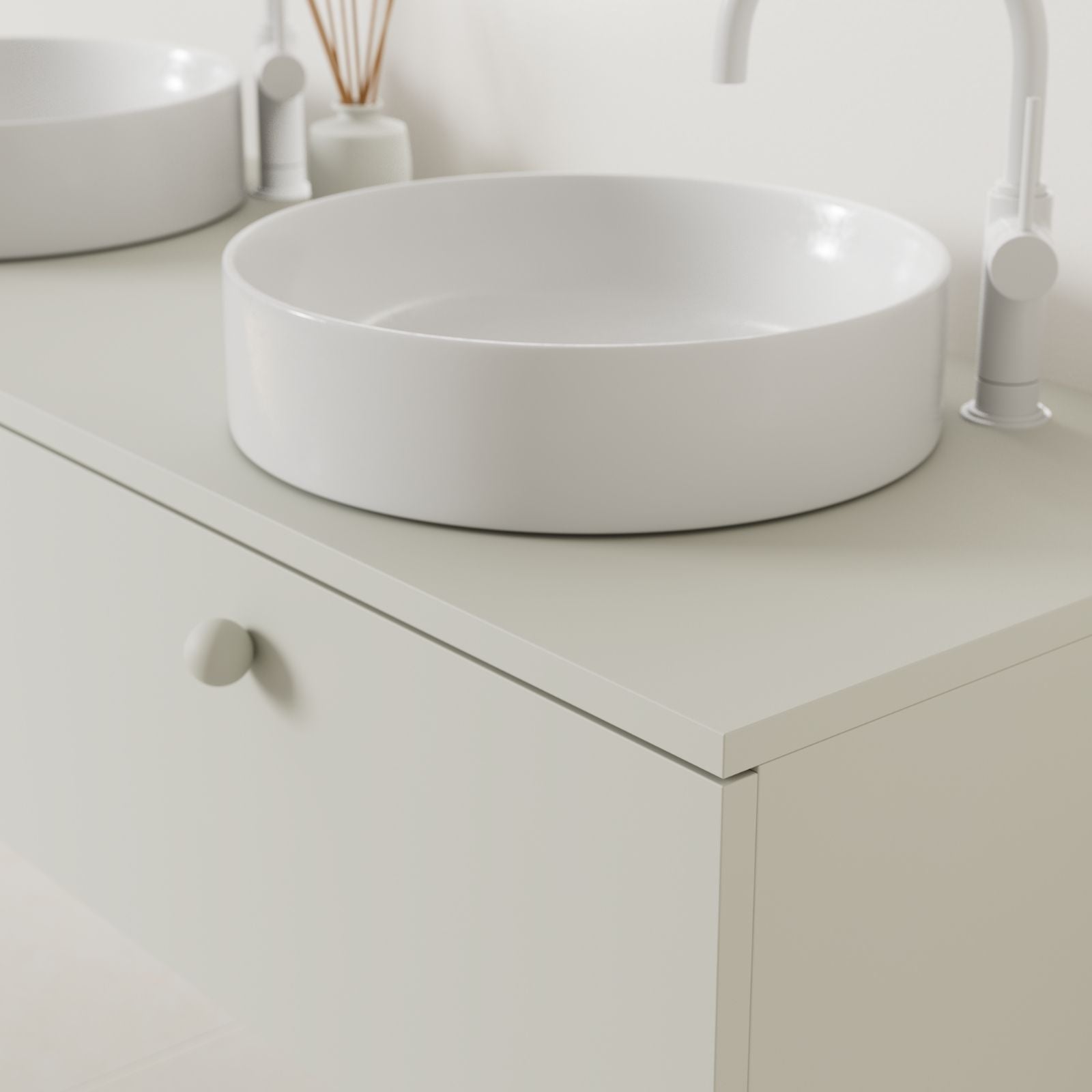 meuble salle de bain mino 140 cm craie double vasque à poser vue angle