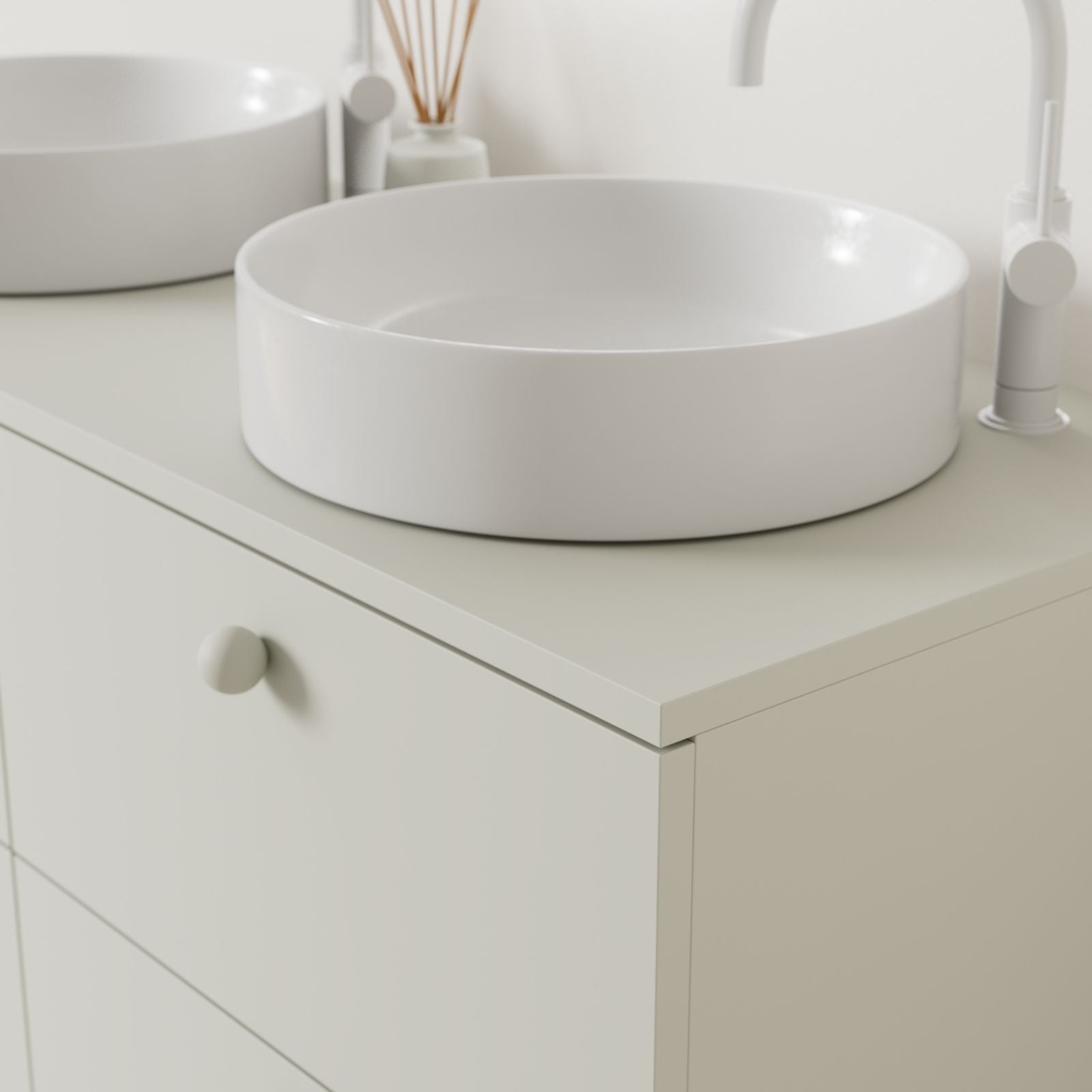 meuble salle de bain marco 120 cm craie double vasque à poser vue angle