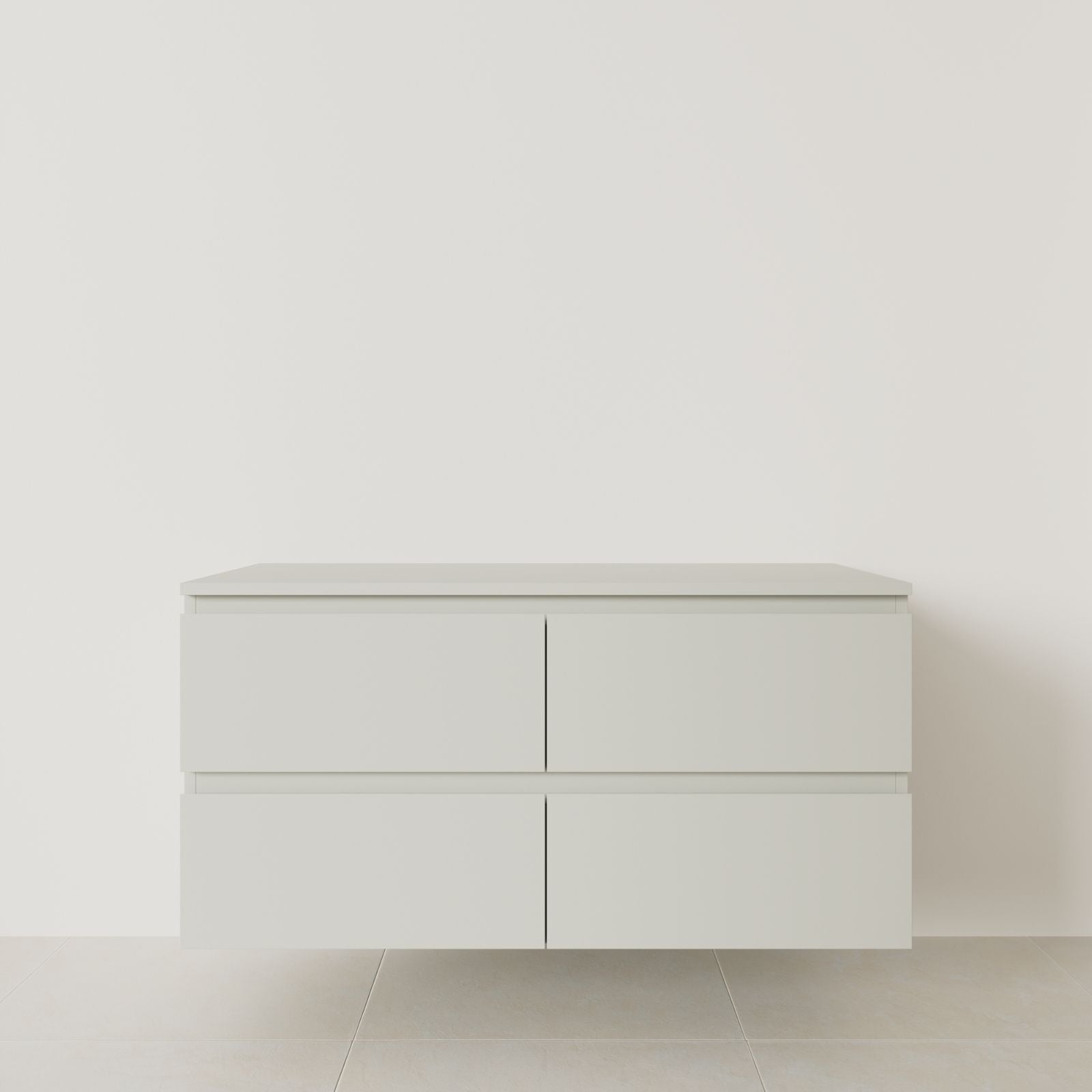 meuble salle de bain marco 120 cm double vasque suspendu craie poignées intégrées vue face.