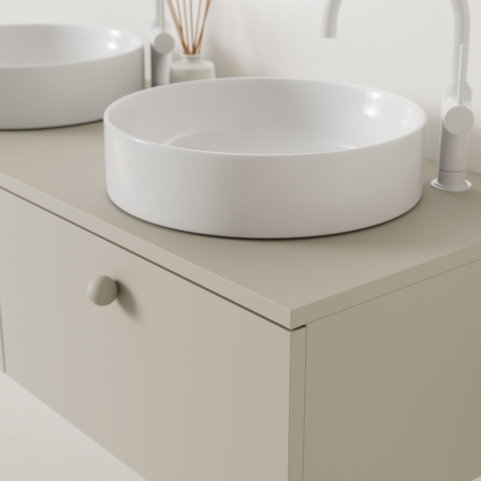 meuble salle de bain mino 120 cm greige double vasque à poser vue angle