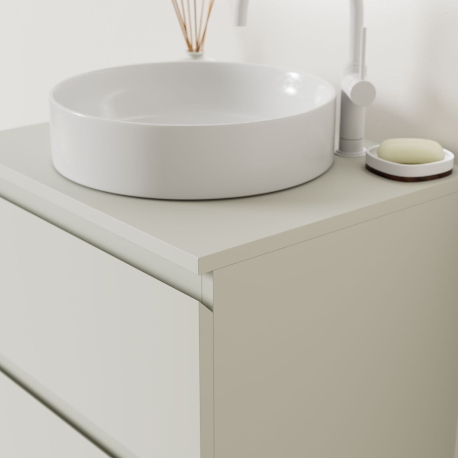 meuble salle de bain marco craie 60 cm façade prise de main vue angle