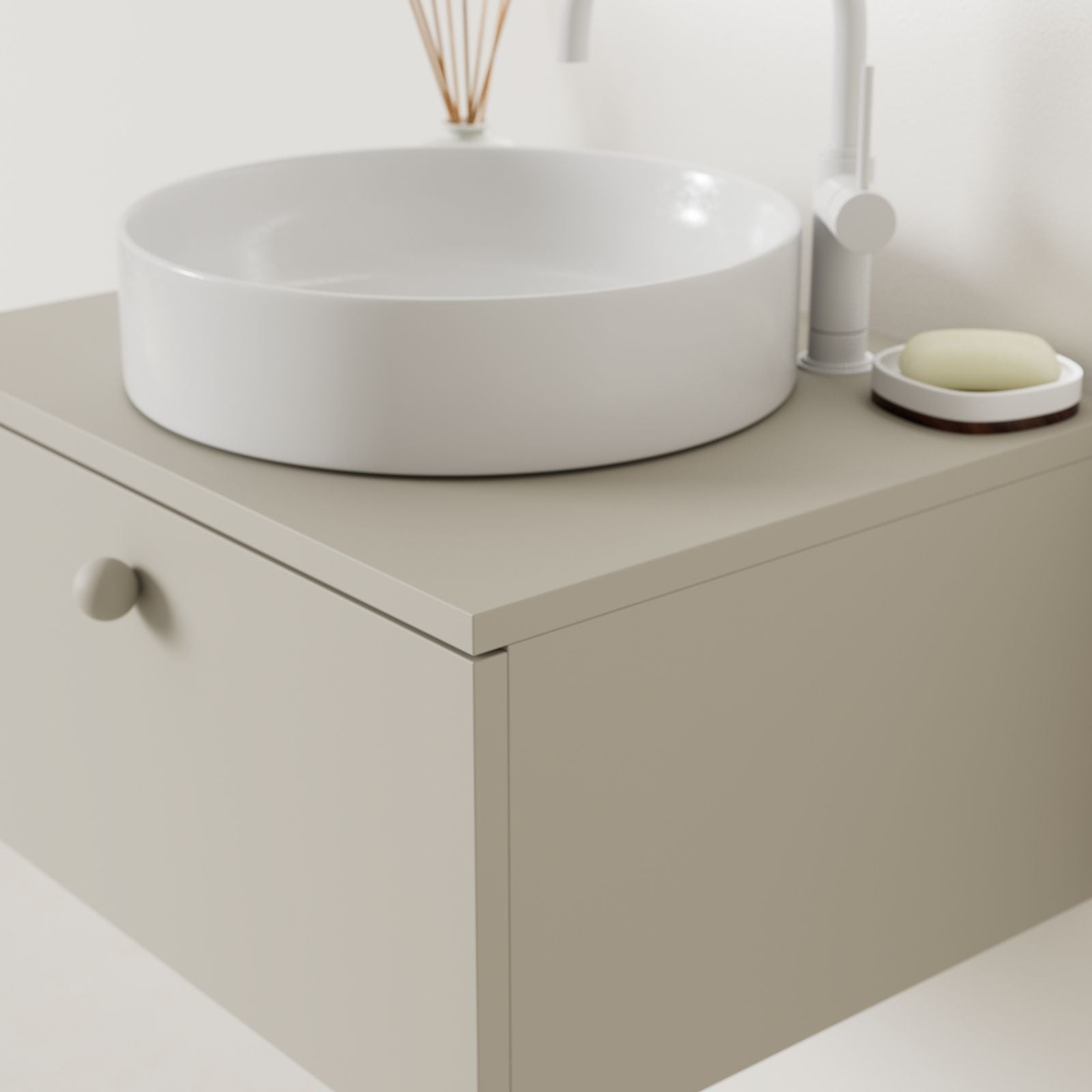 meuble salle de bain mino 60 cm greige avec vasque posé vue angle