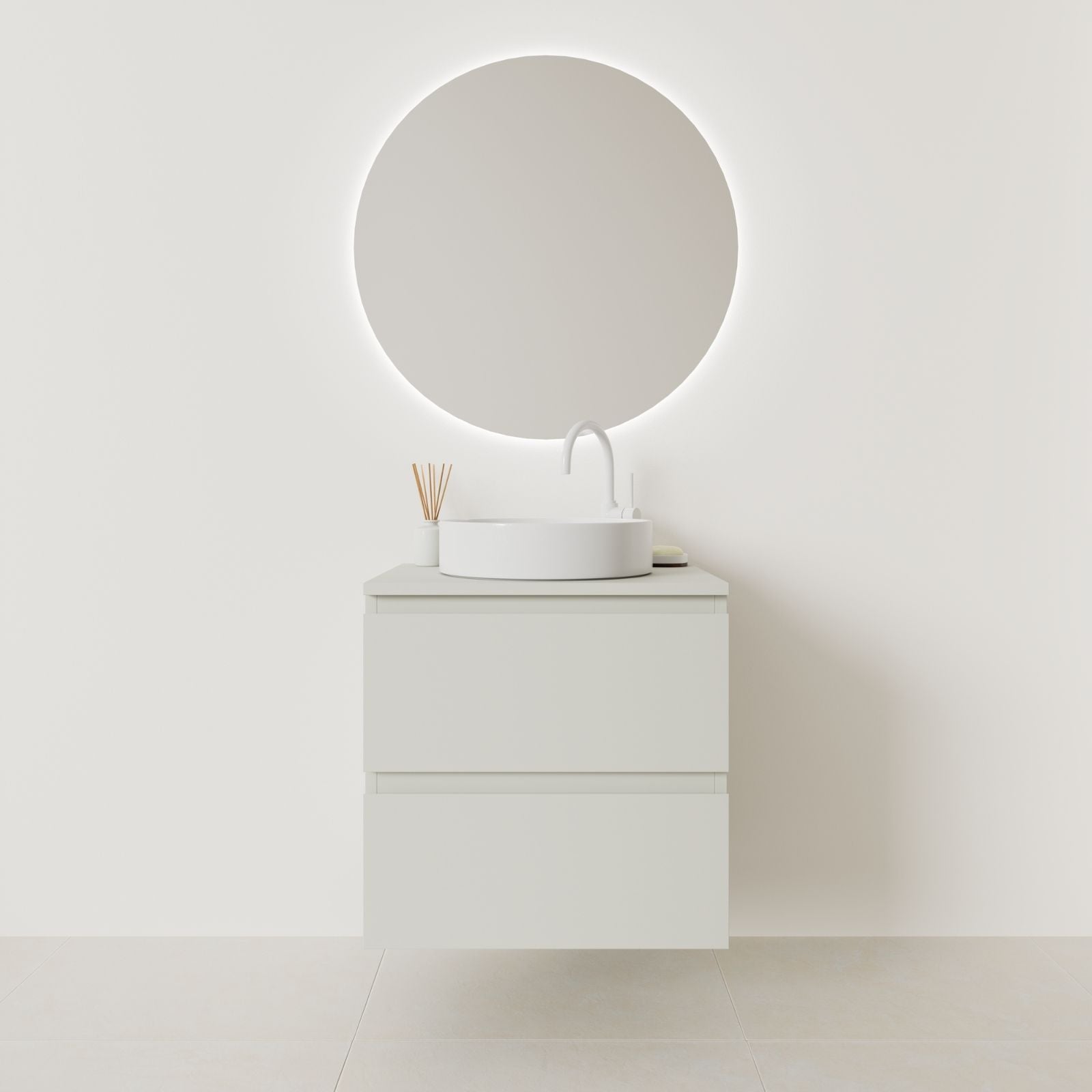 meuble salle de bain marco 60 cm craie façade prise de main vue face