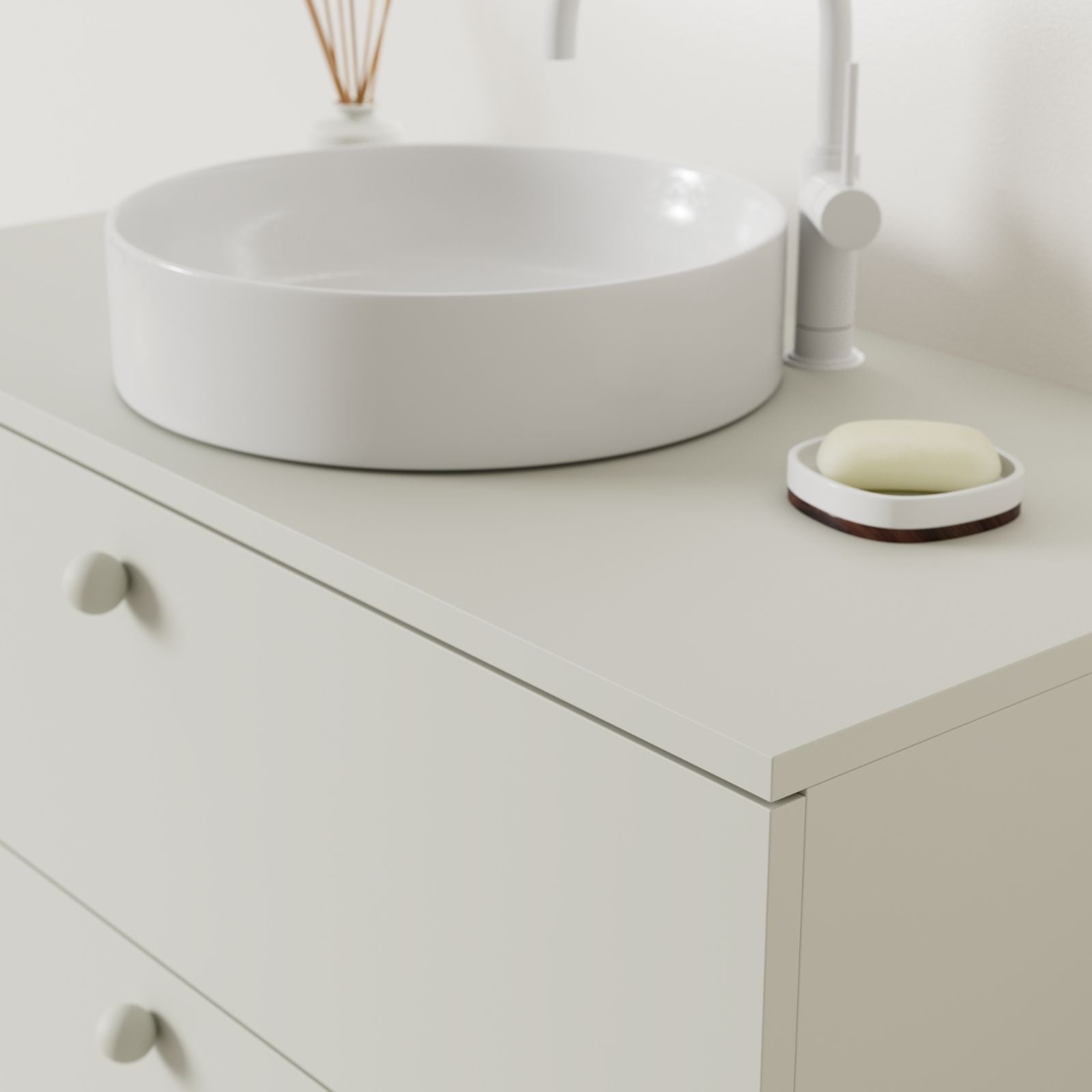 meuble salle de bain marco craie 100 cm avec vasque posé vue angle