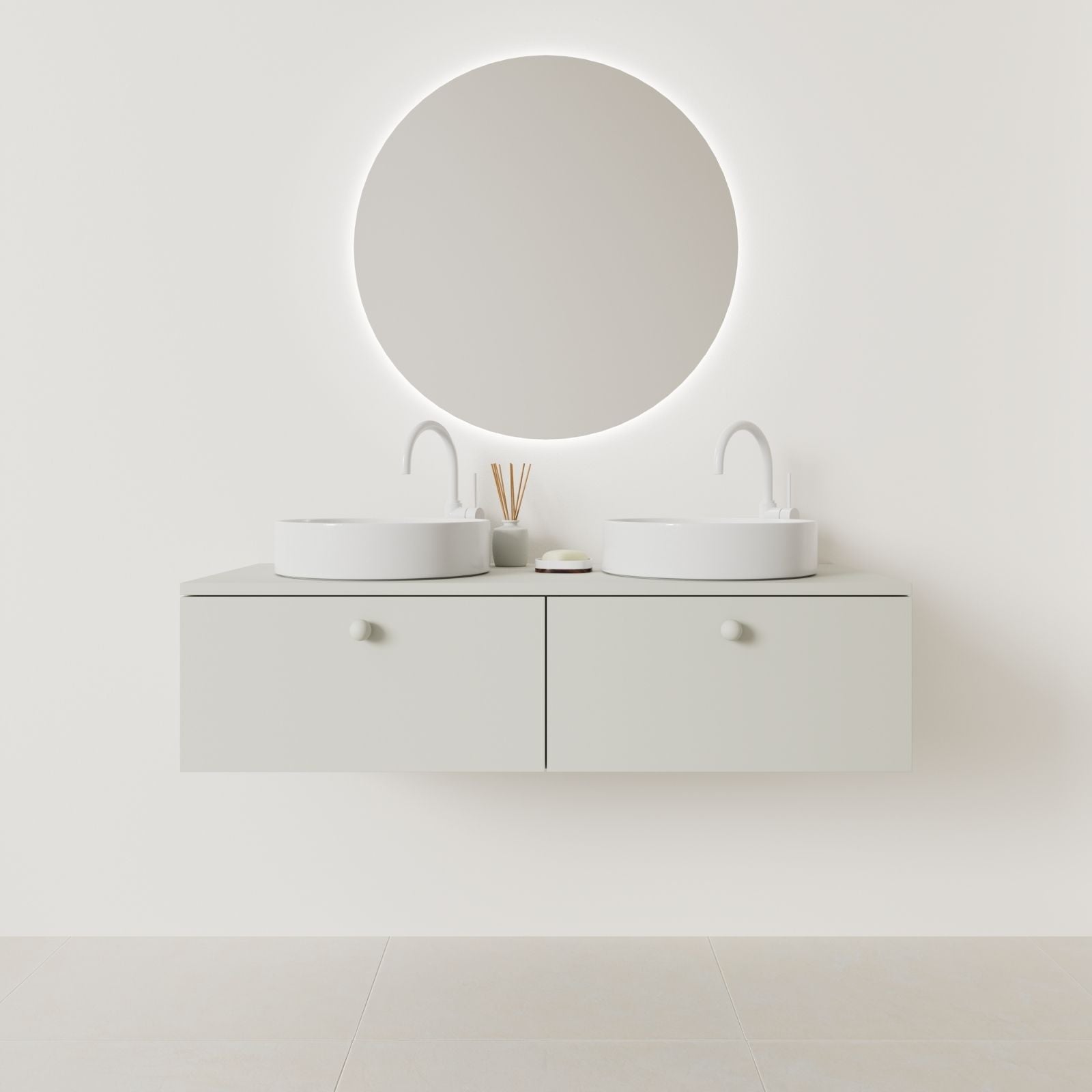 meuble salle de bain mino 120 cm double vasque suspendu craie façade lisse vue face