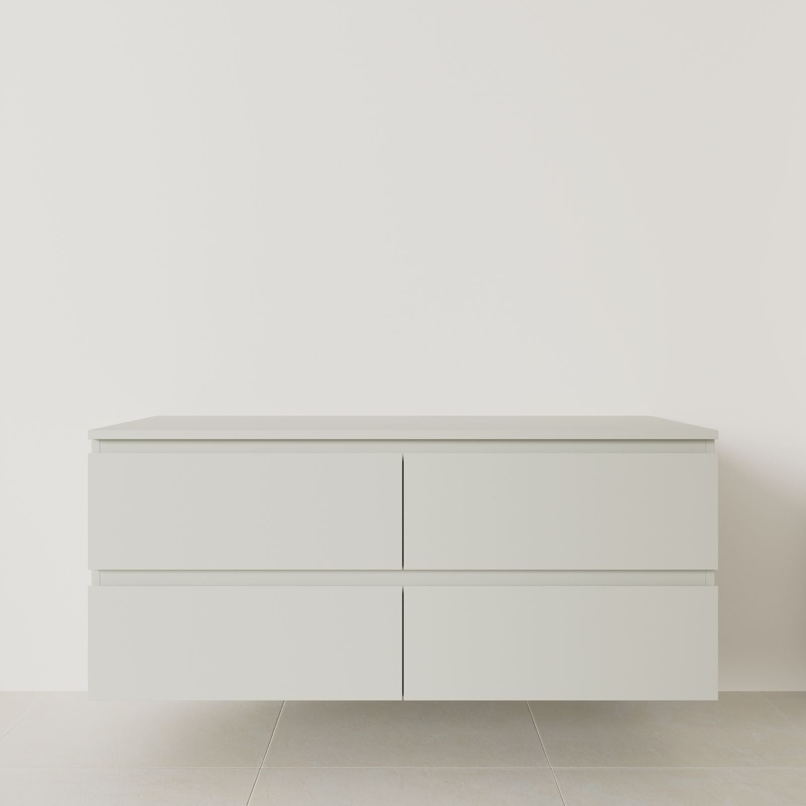 meuble salle de bain marco 140 cm double vasque suspendu craie poignées intégrées vue face.
