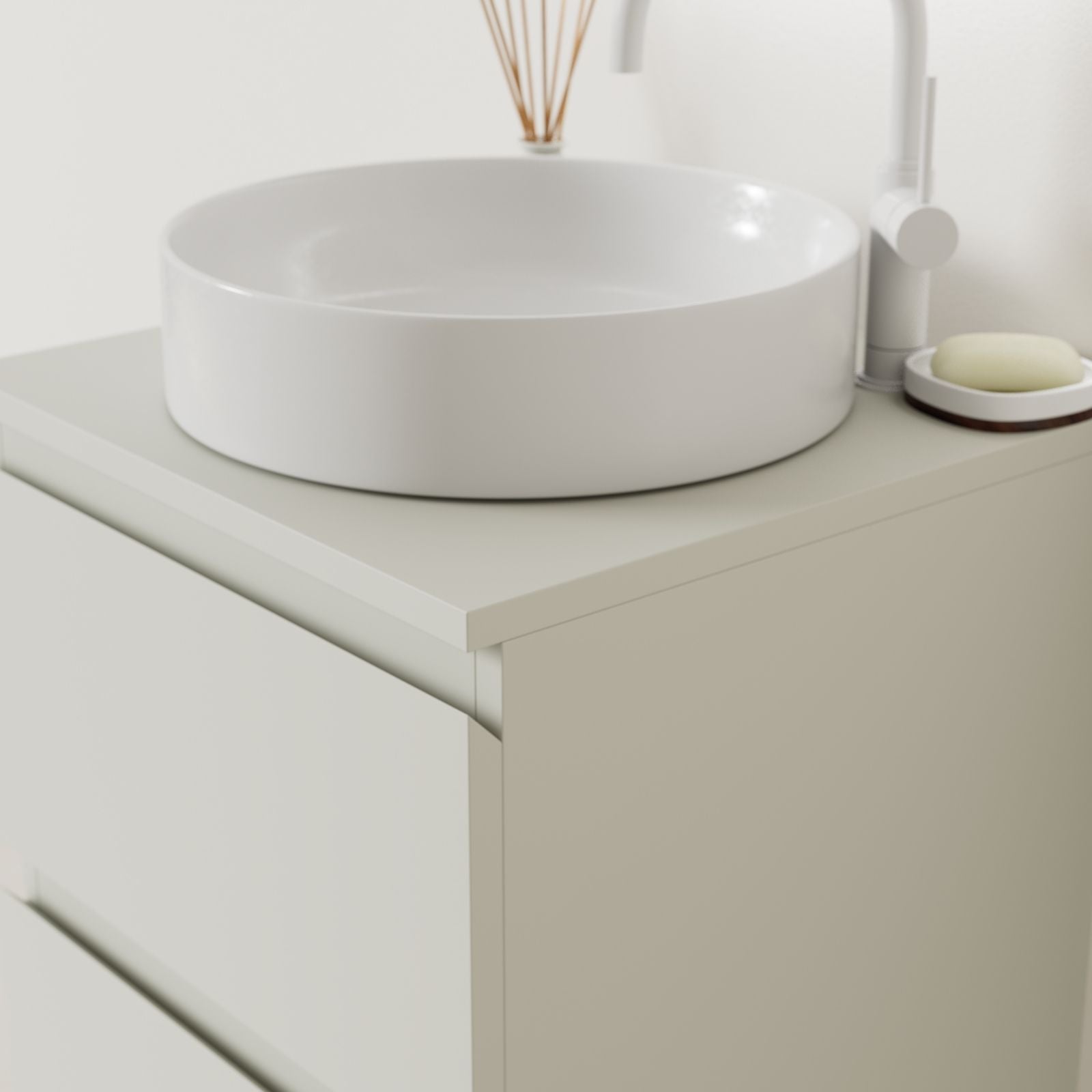 meuble salle de bain marco craie 50 cm façade prise de main vue angle