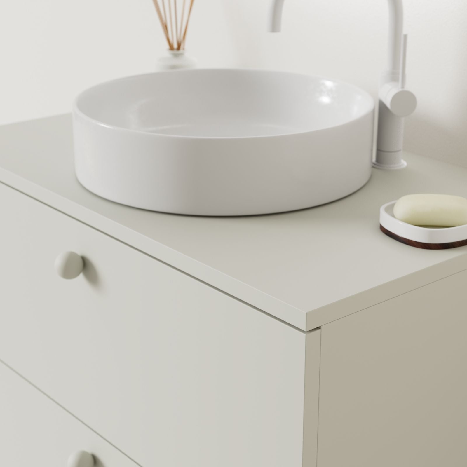 meuble salle de bain marco craie 80 cm avec vasque posé vue angle