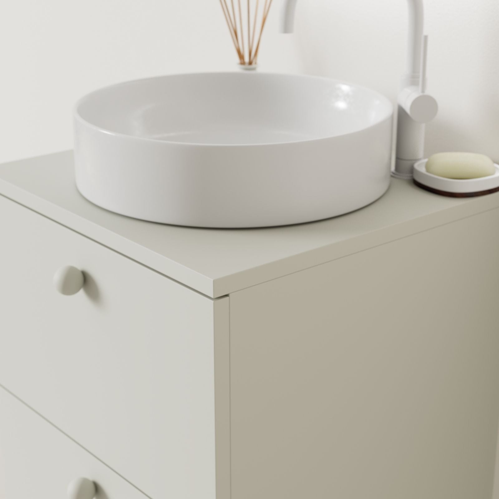 meuble salle de bain marco craie 50 cm avec vasque posé vue angle