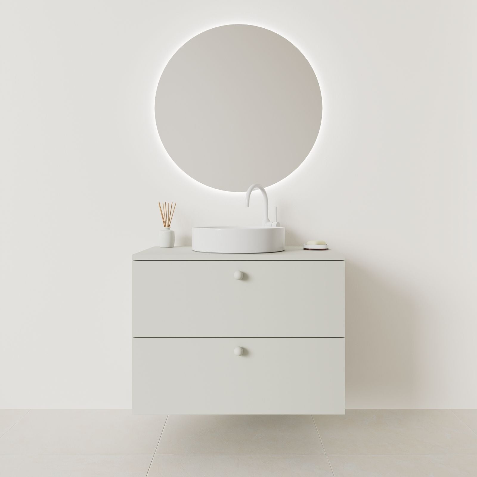 meuble salle de bain marco 80 cm craie façade lisse vue face