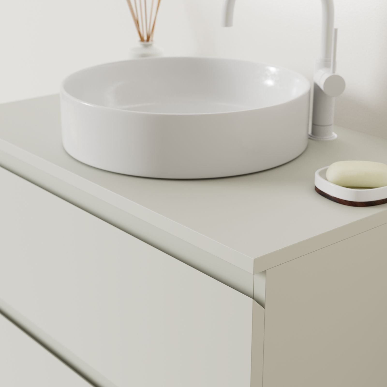 meuble salle de bain marco craie 80 cm façade prise de main vue angle