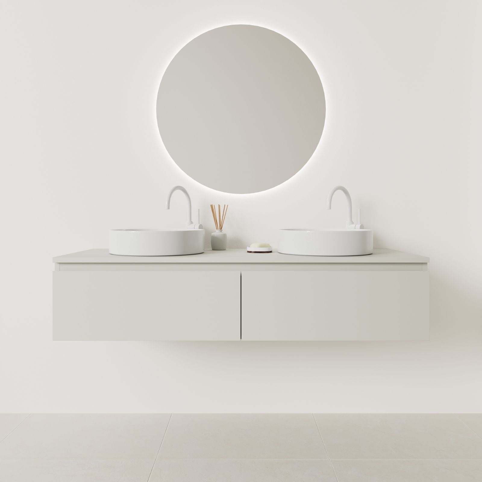 meuble salle de bain mino 140 cm double vasque suspendu craie prise de main vue face