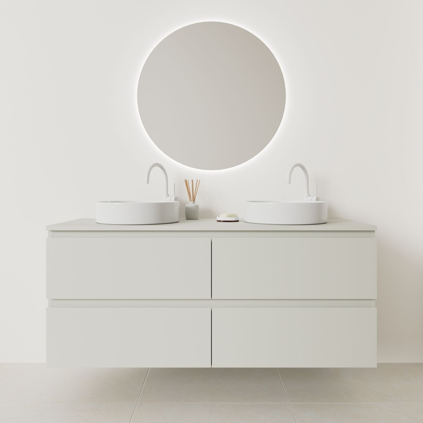 meuble salle de bain marco 140 cm double vasque suspendu craie prise de main vue face