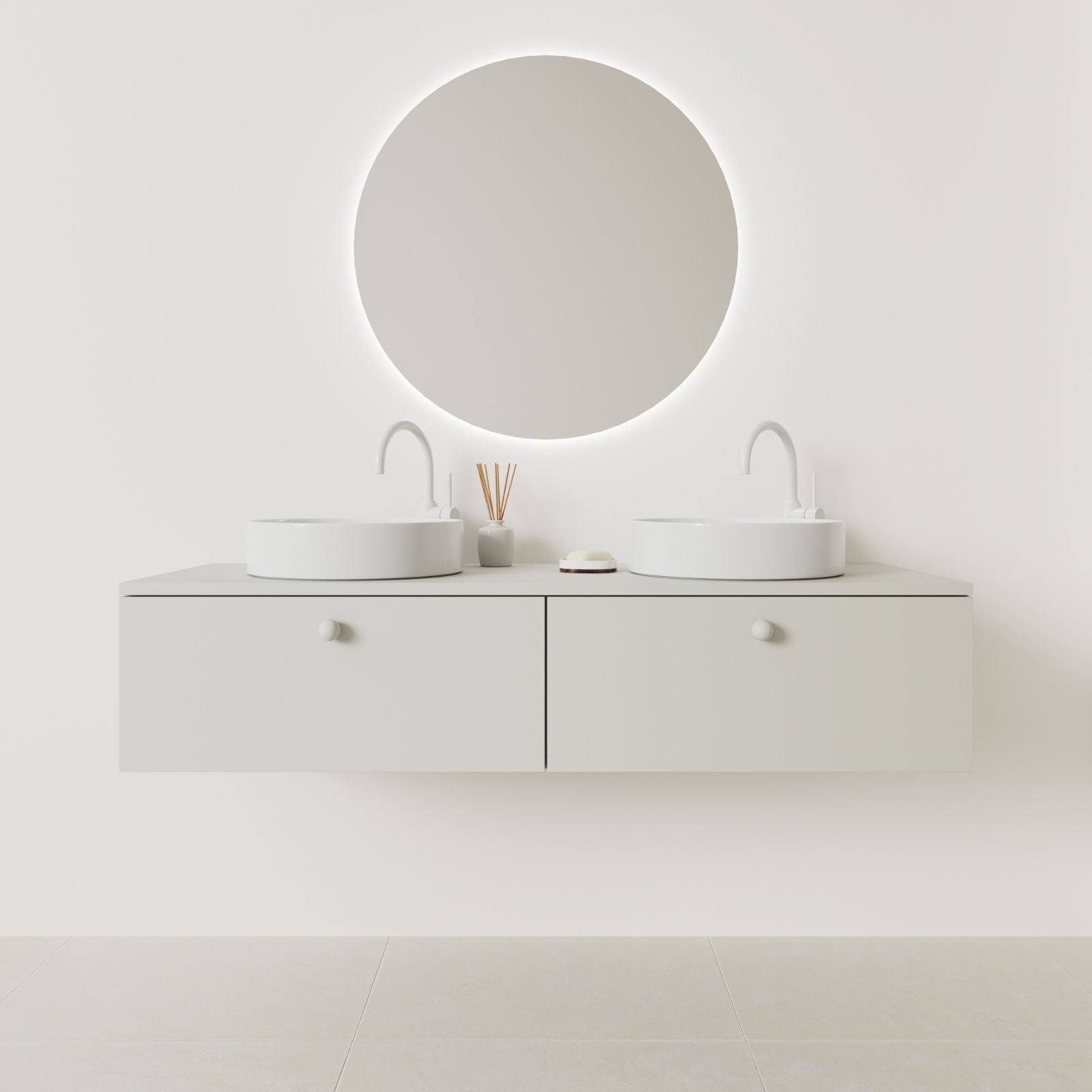 meuble salle de bain mino 140 cm double vasque suspendu craie façade lisse vue face