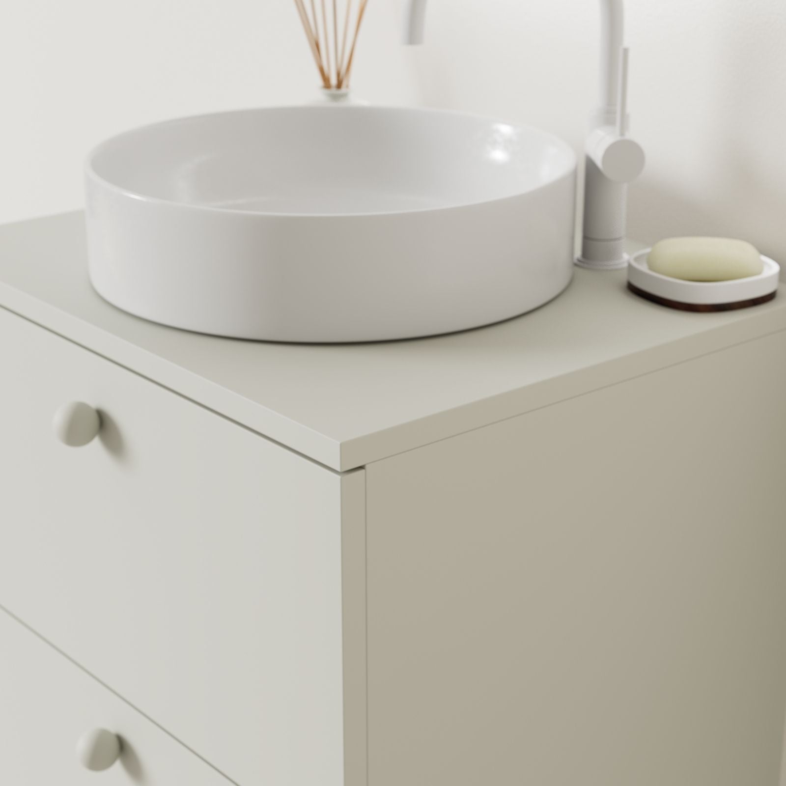 meuble salle de bain marco craie 60 cm avec vasque posé vue angle