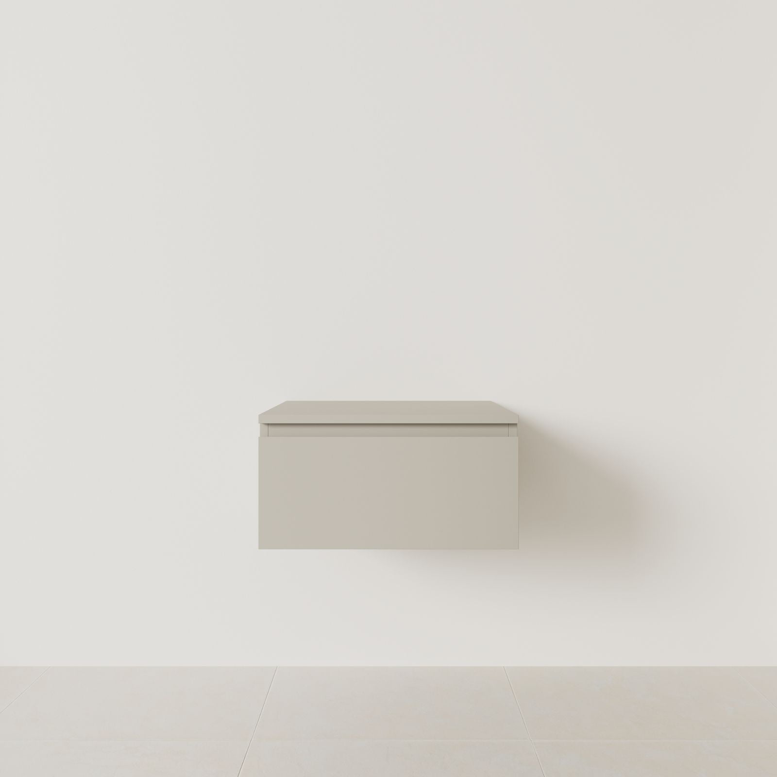 meuble salle de bain mino 60 cm greige meuble seul suspendu poignées intégrées vue face.