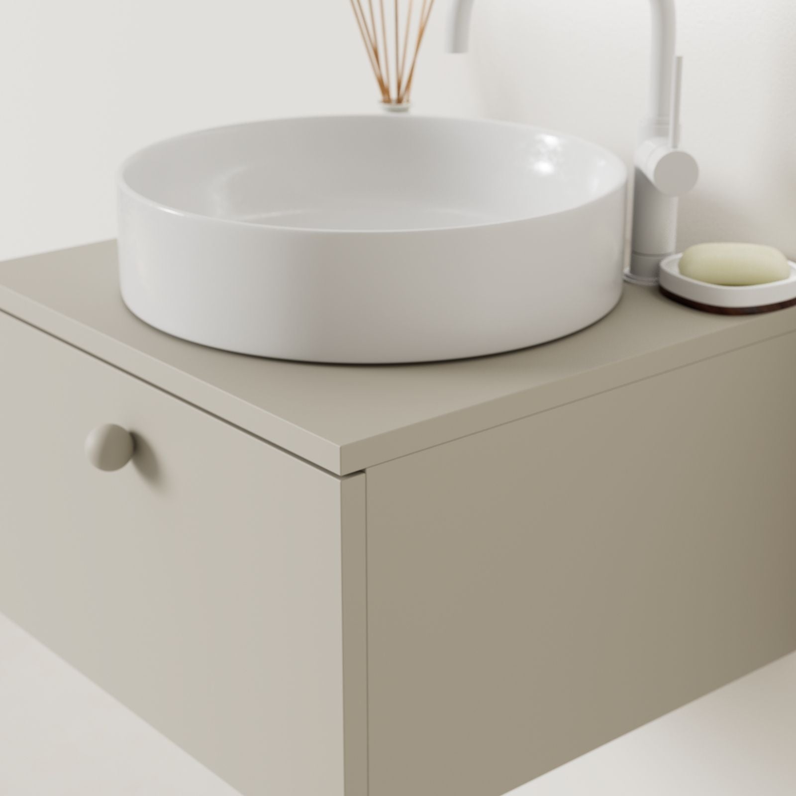 meuble salle de bain mino 50 cm greige avec vasque posé vue angle