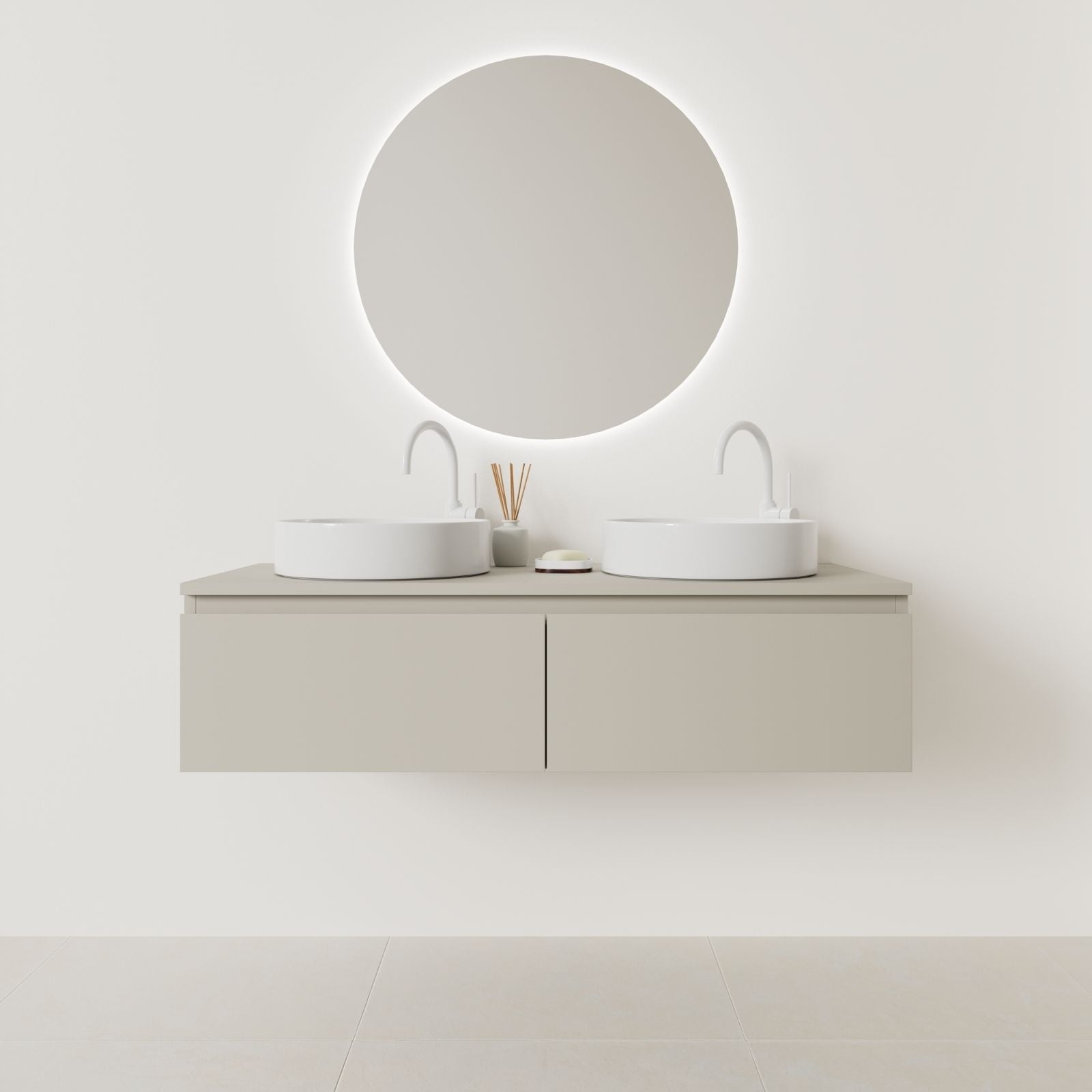 meuble salle de bain mino 120 cm double vasque suspendu greige prise de main vue face