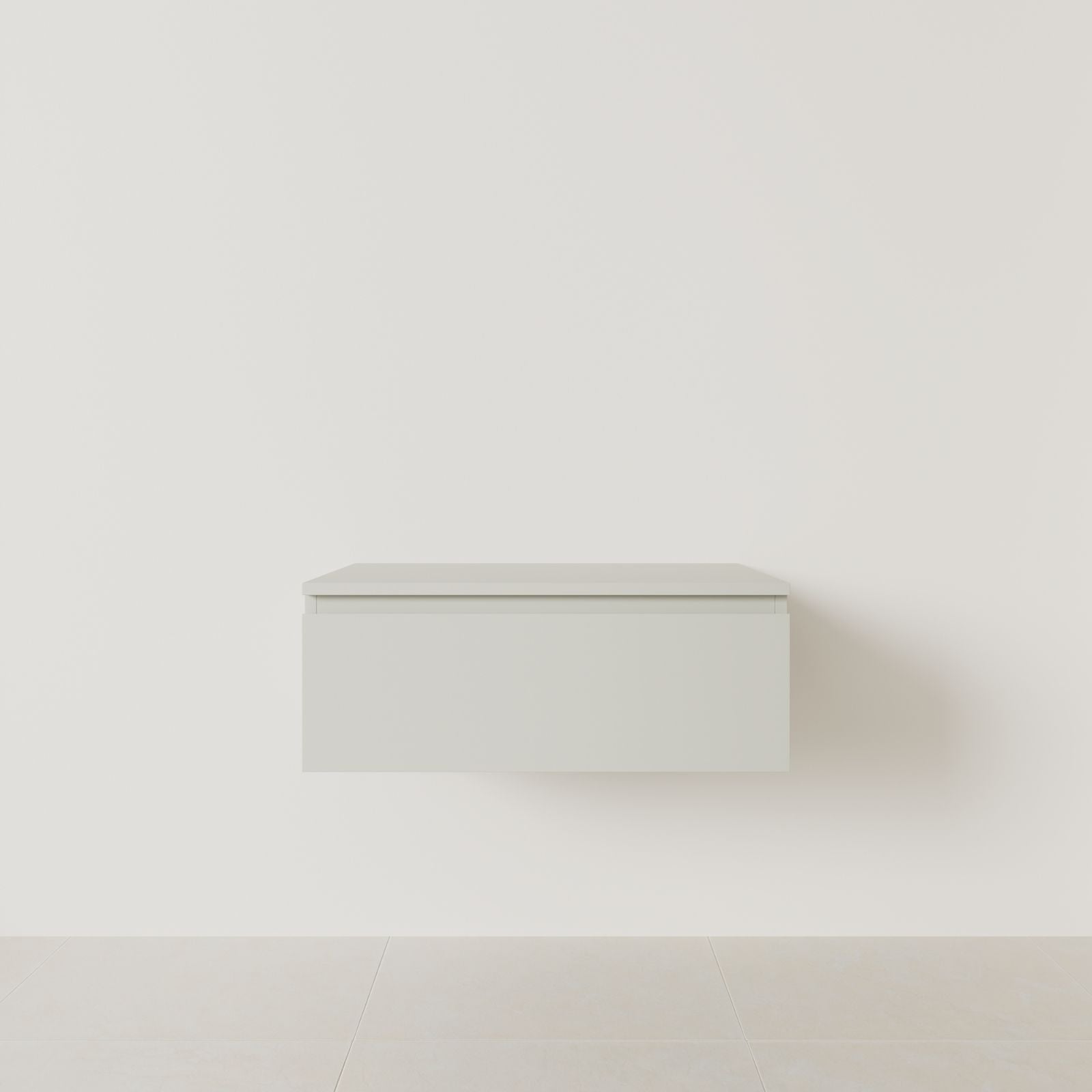 meuble salle de bain mino 80 cm craie meuble seul suspendu poignées intégrées vue face.